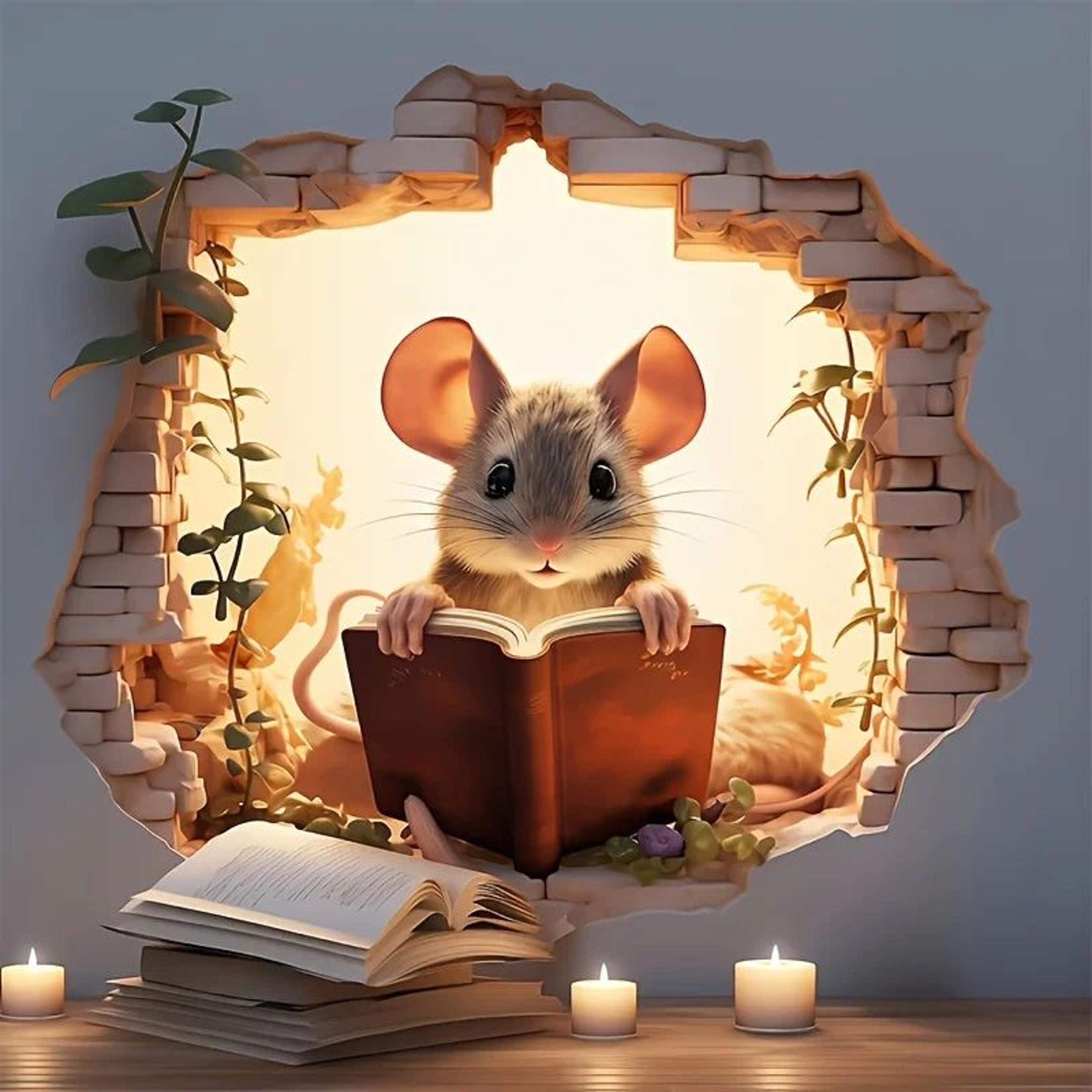 Whimsical Reading Mouse 3D Wall Sticker Vinyl Decal 6
