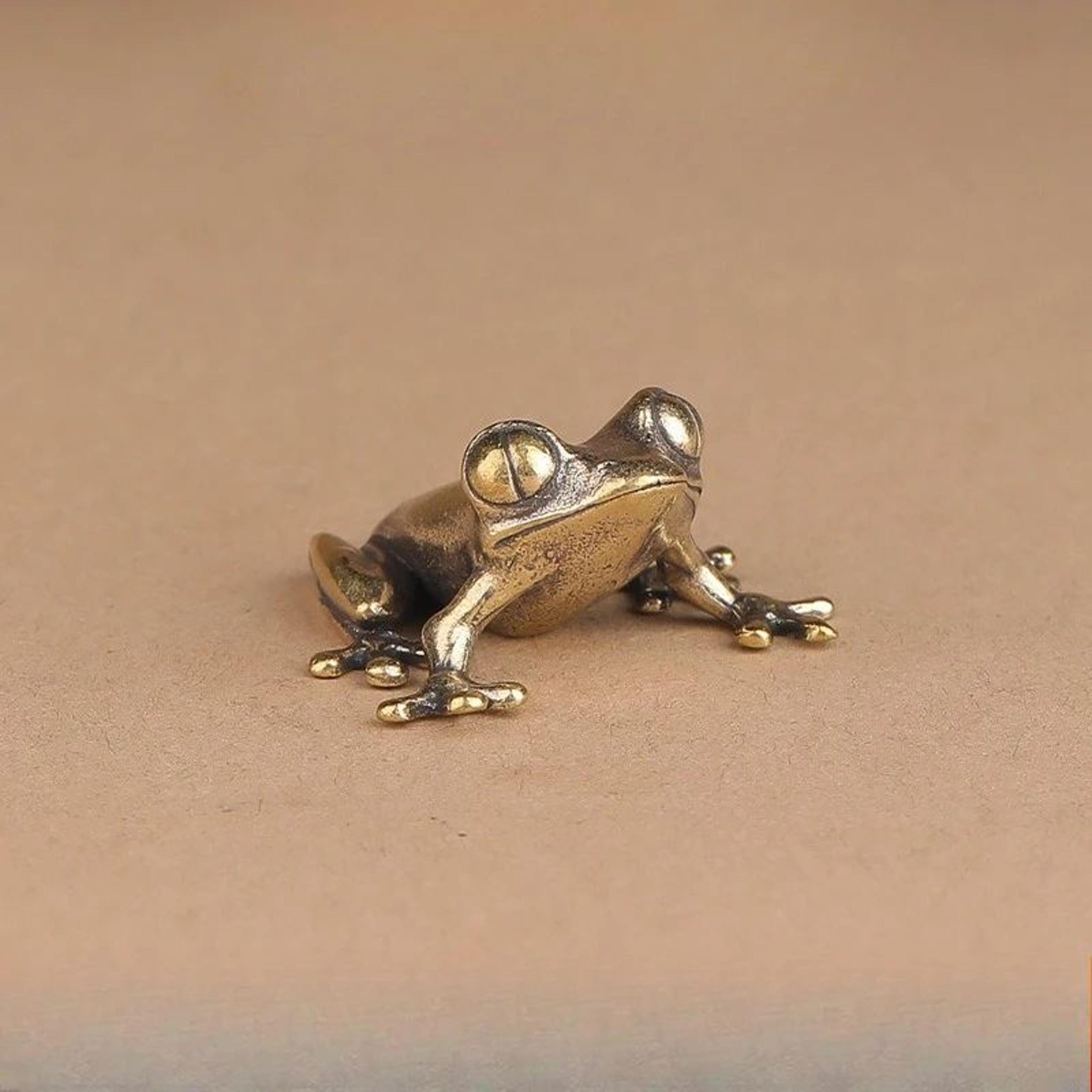 vintage brass frog figurine miniature tea pet and desktop decor