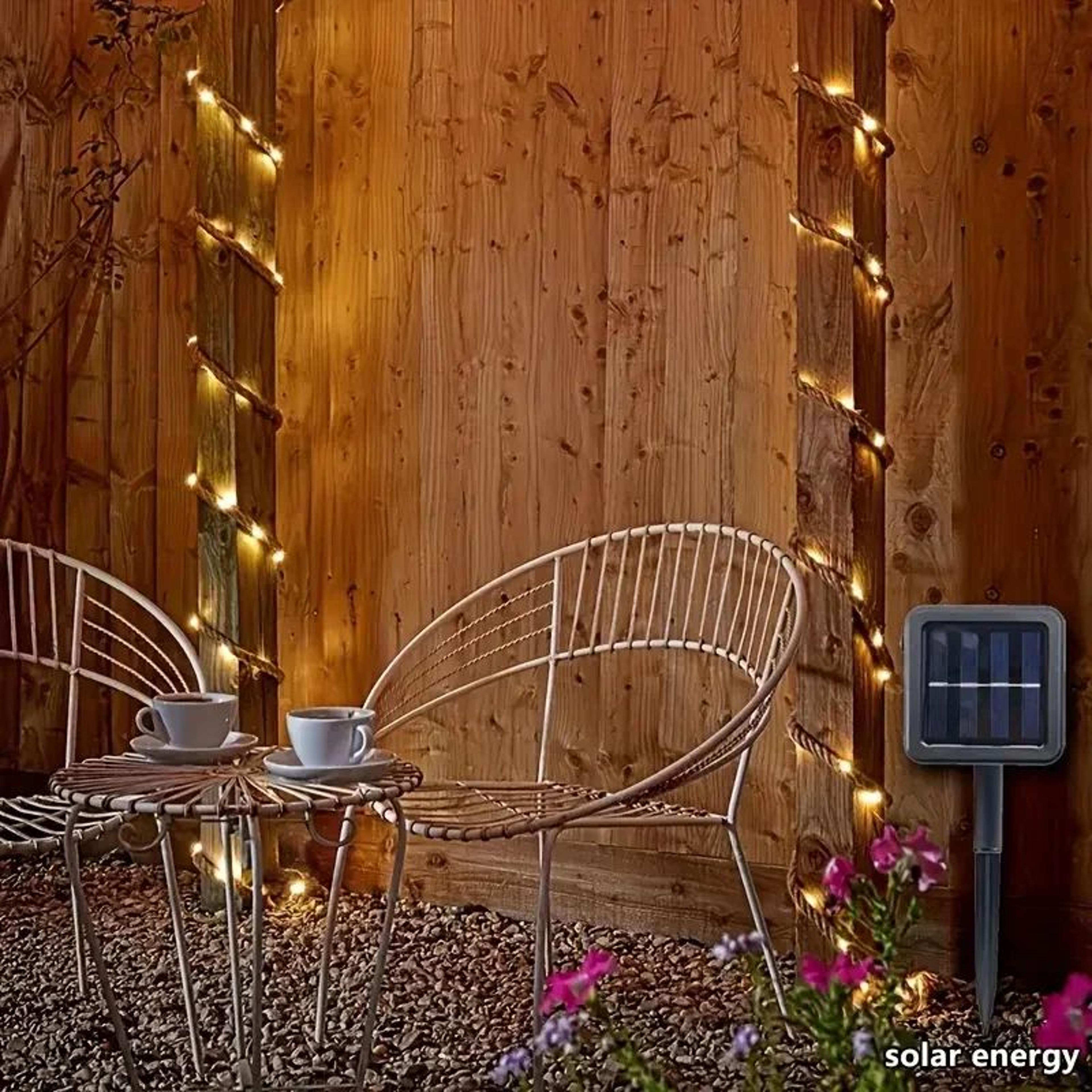 Rustic 7M Solar Hemp Rope String Lights With 50 Warm White LEDs 5