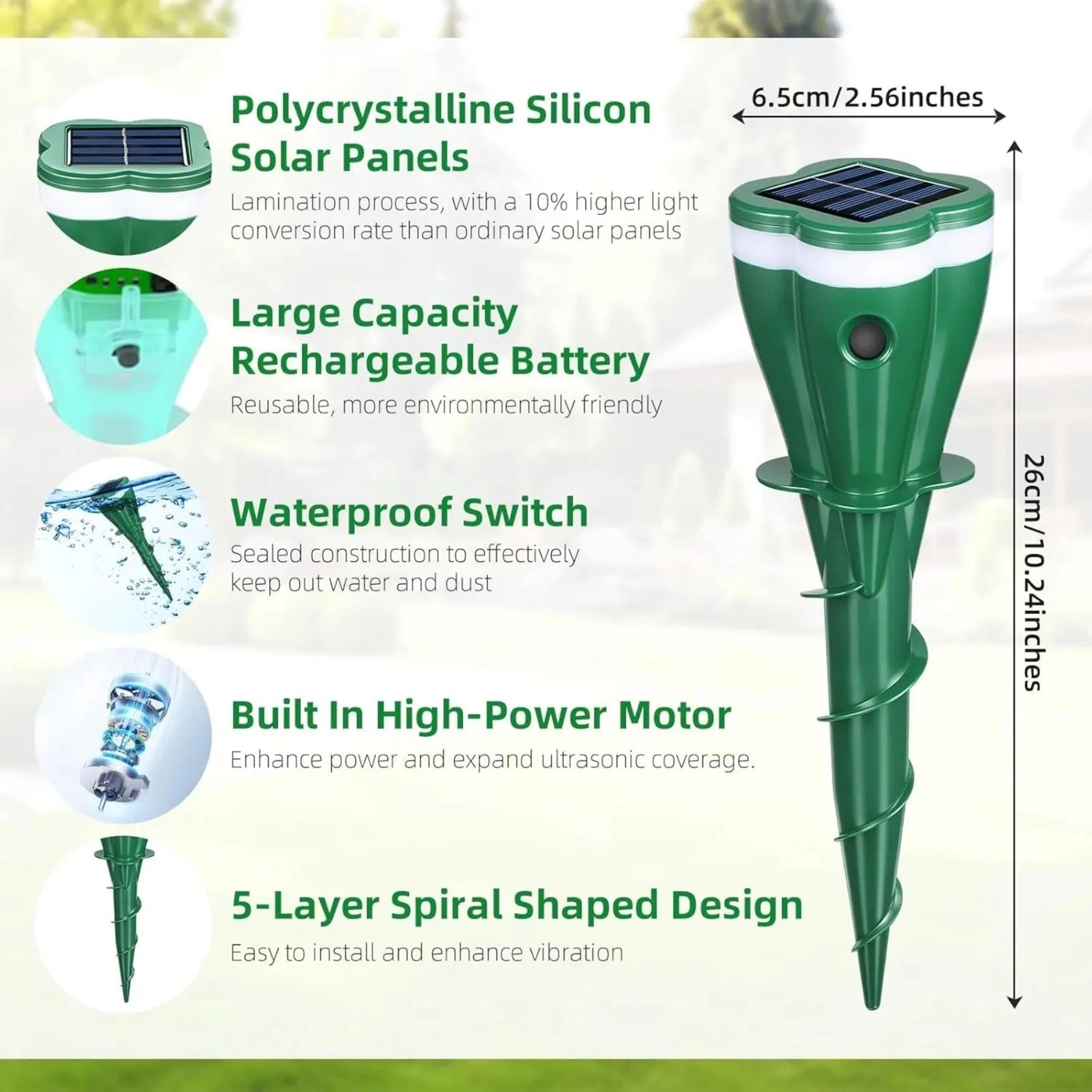 SolarGuard 4Pack Solar Mole Repellent Stakes For Lawn And Garden 4
