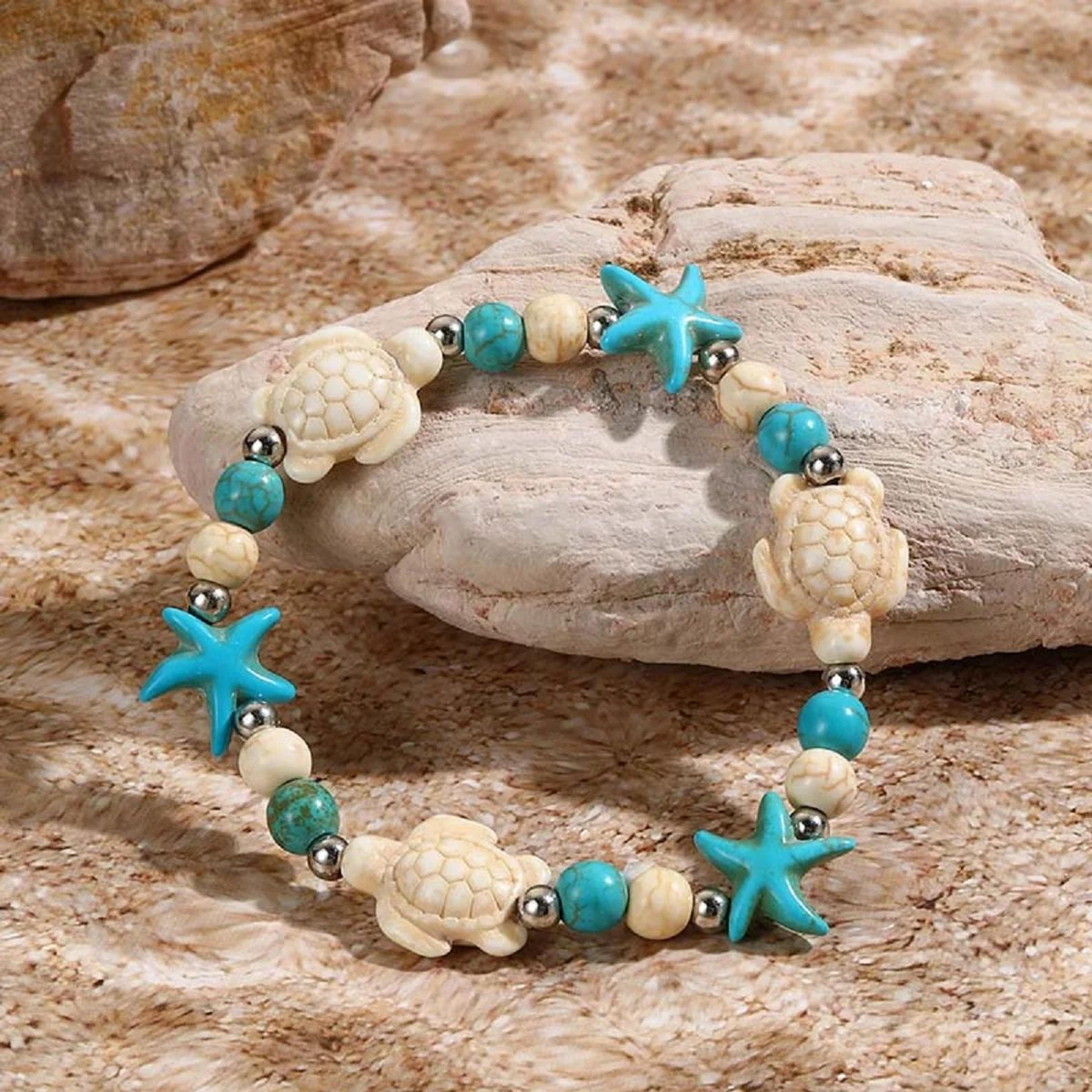 Boho Shell Starfish Turtle Woven Beach Bracelet 1