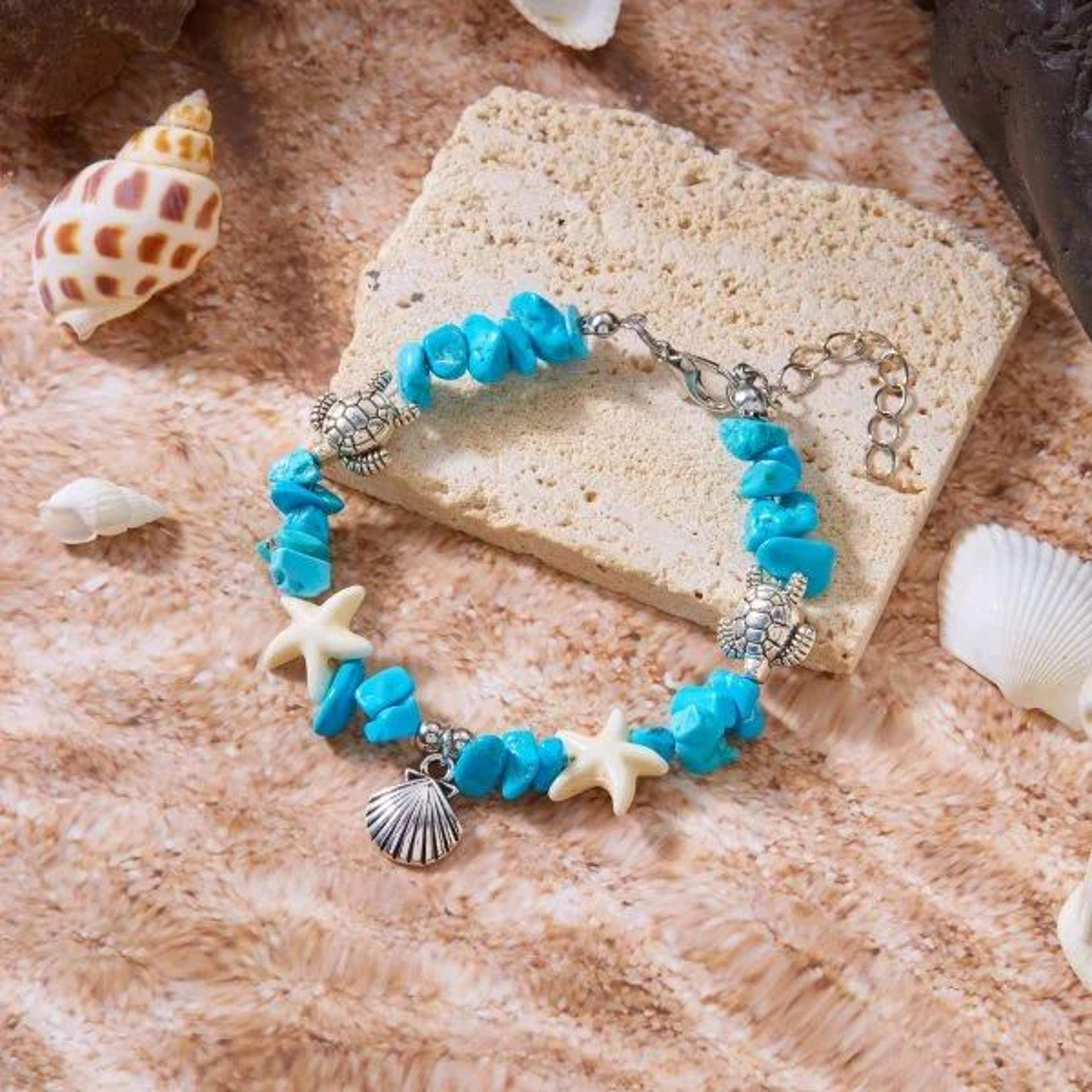 Boho Shell Starfish Turtle Woven Beach Bracelet 8