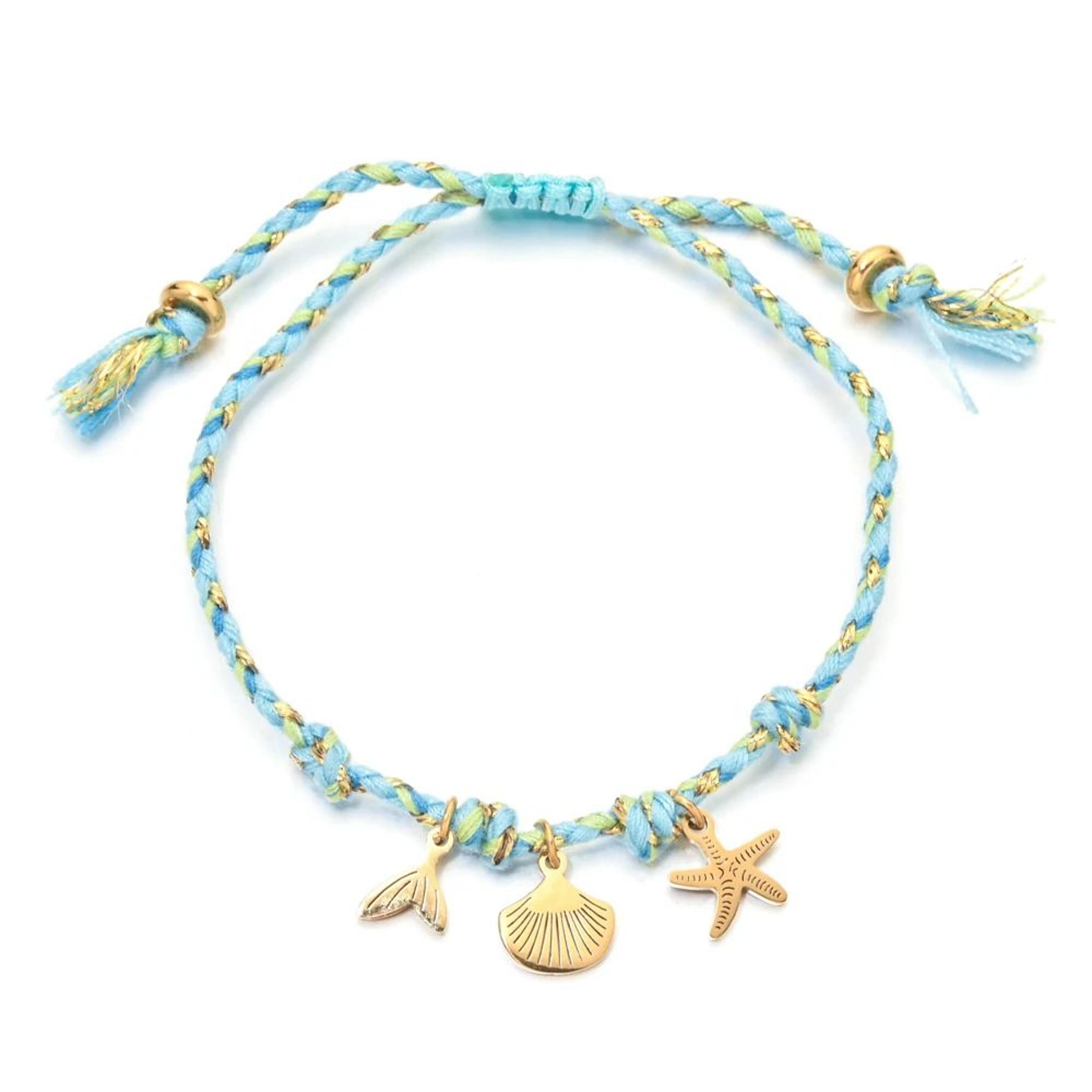 Handmade Ocean Charm Braided Bracelet With Starfish Shell And Fish Pendants 2