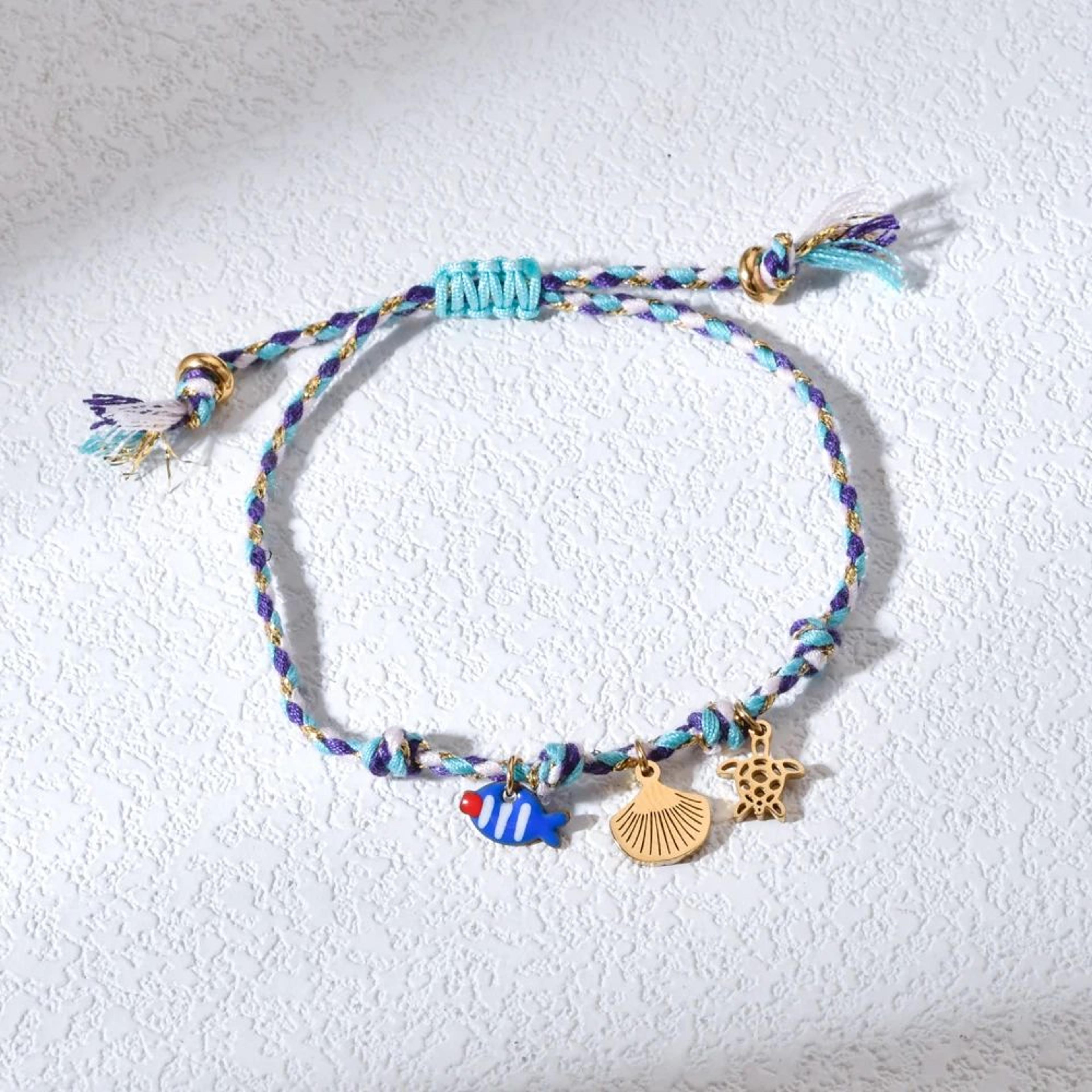 Handmade Ocean Charm Braided Bracelet With Starfish Shell And Fish Pendants 4