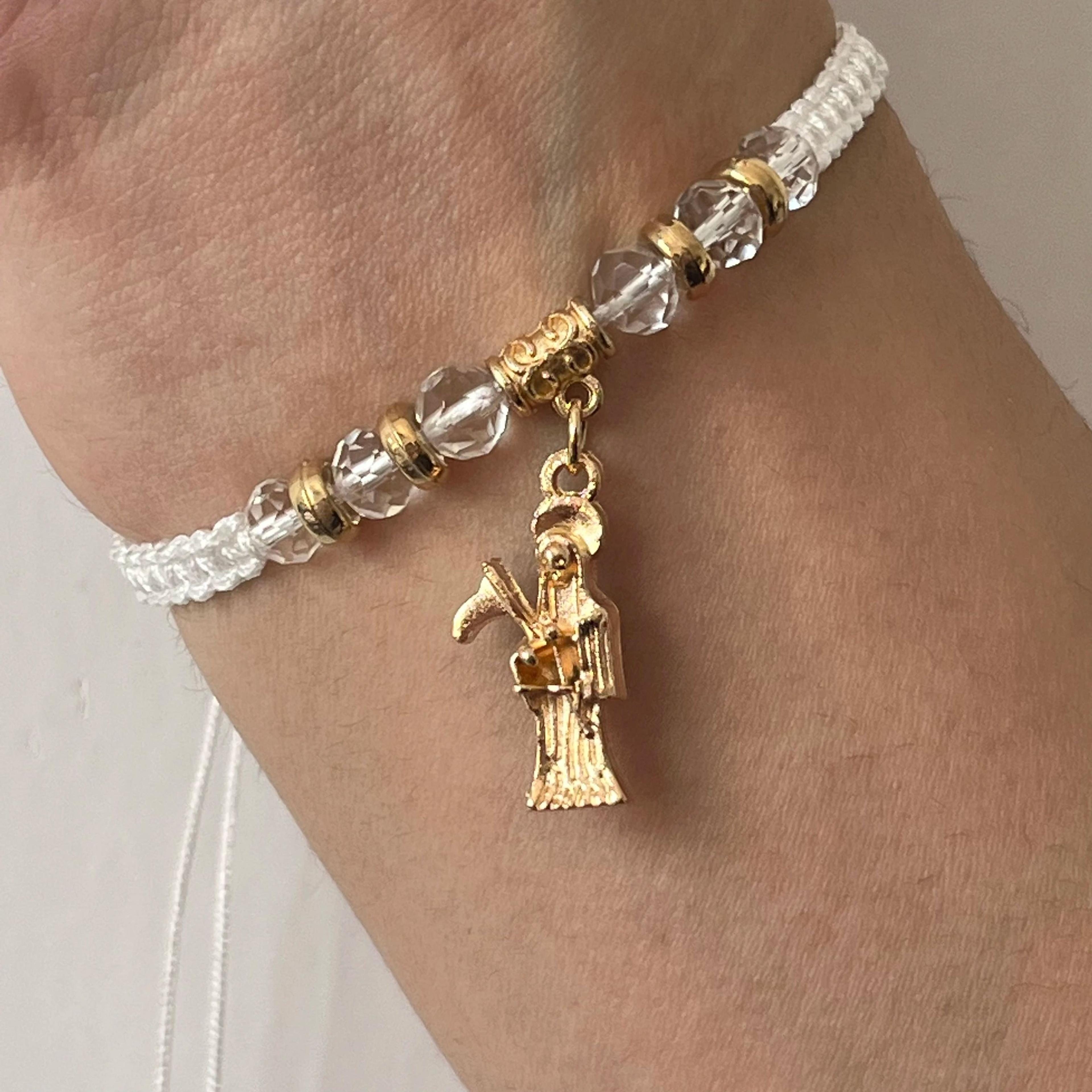 Gold Plated Grim Reaper Adjustable Handmade Rope Bracelet 9