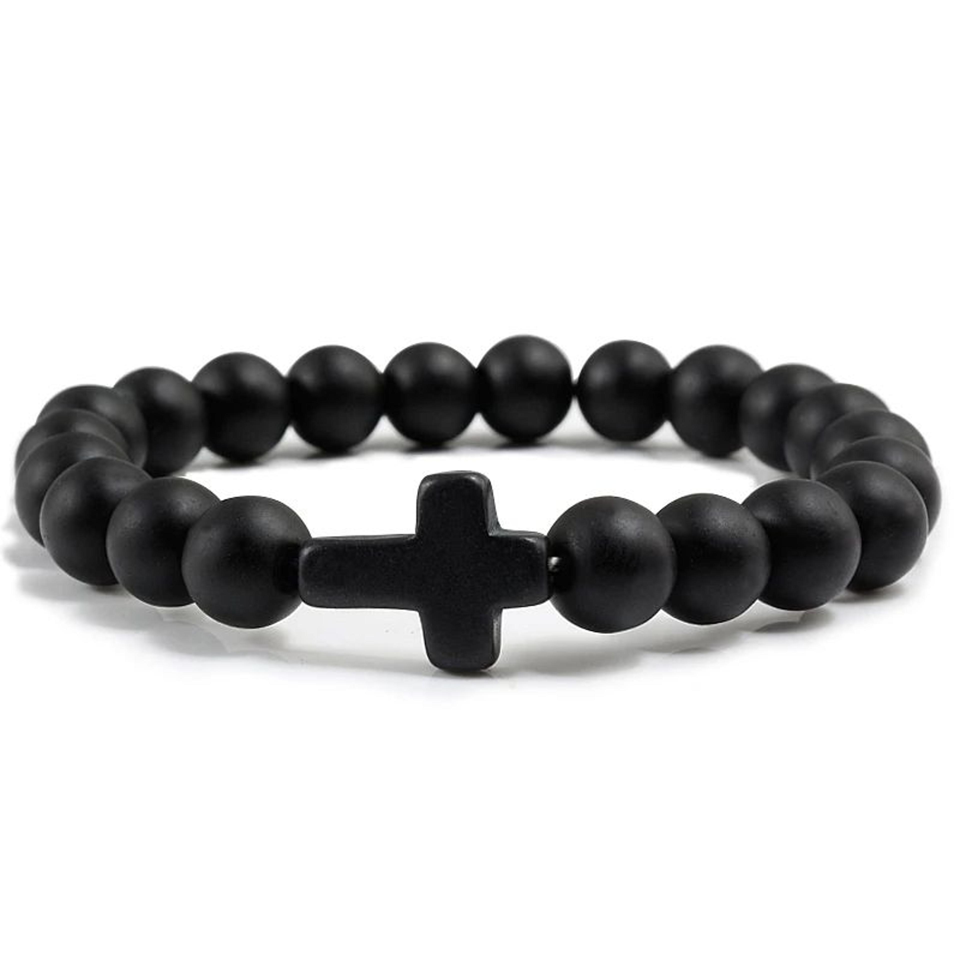 Jesus Cross Natural Stone Lava Bead Bracelet 1