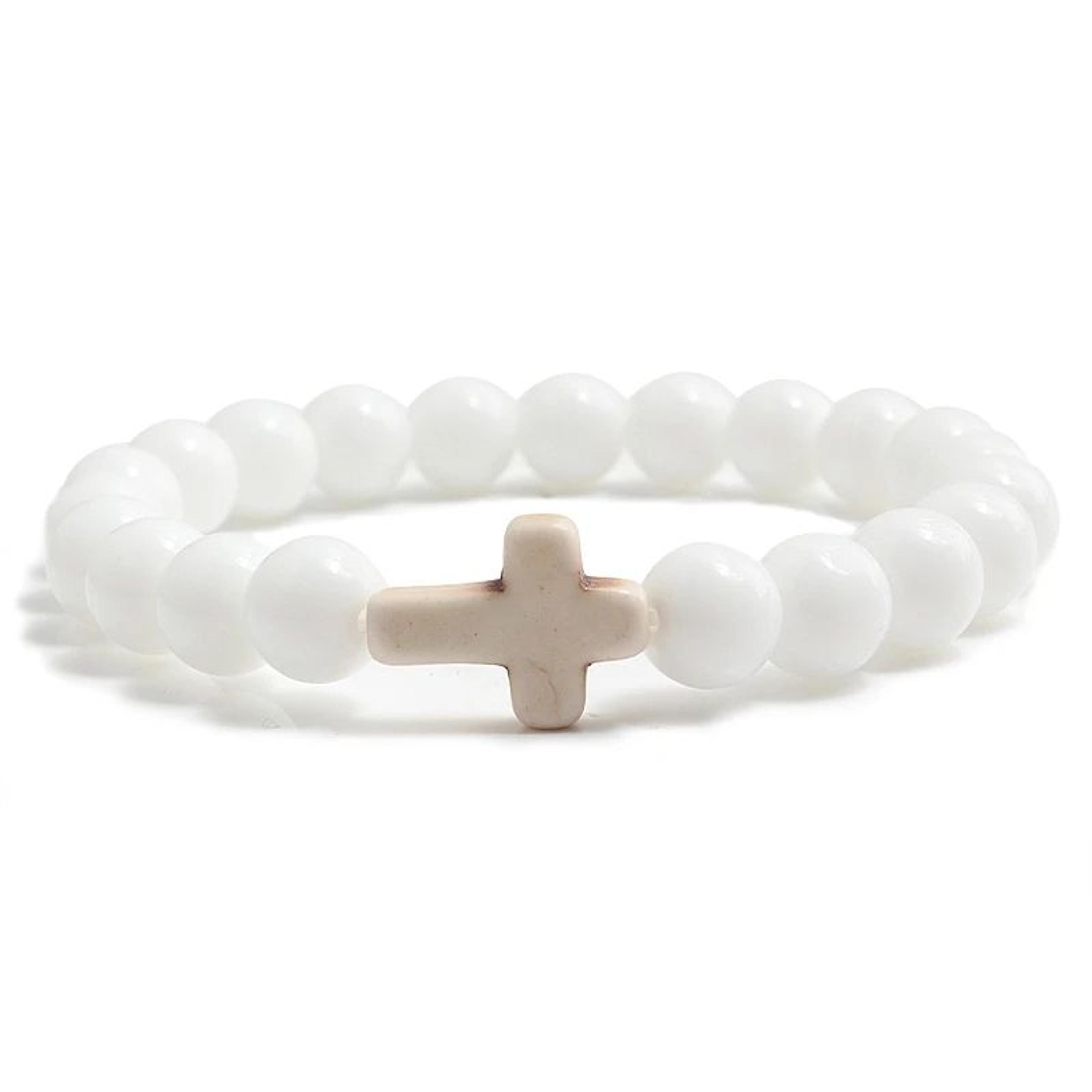 Jesus Cross Natural Stone Lava Bead Bracelet 10