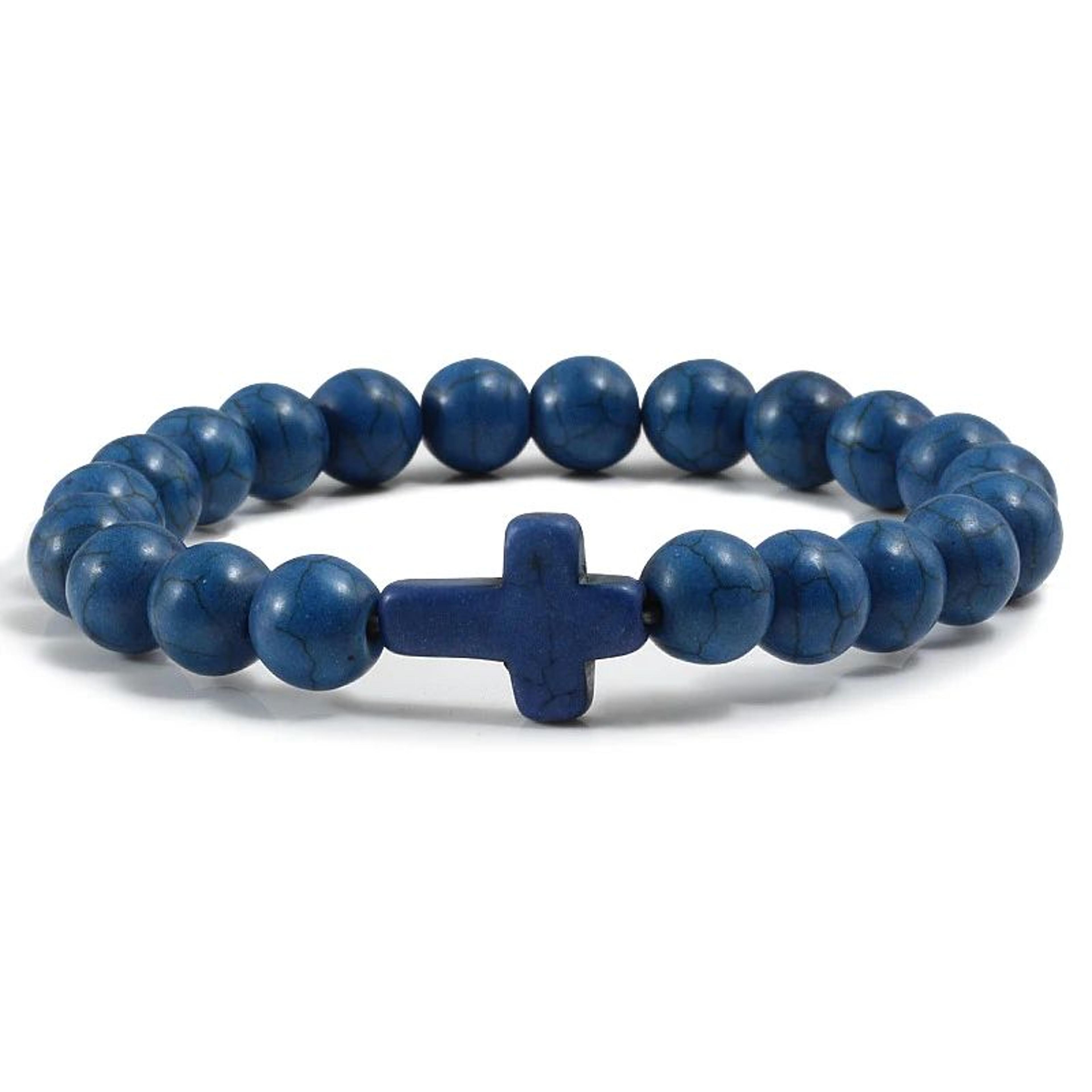 Jesus Cross Natural Stone Lava Bead Bracelet 14