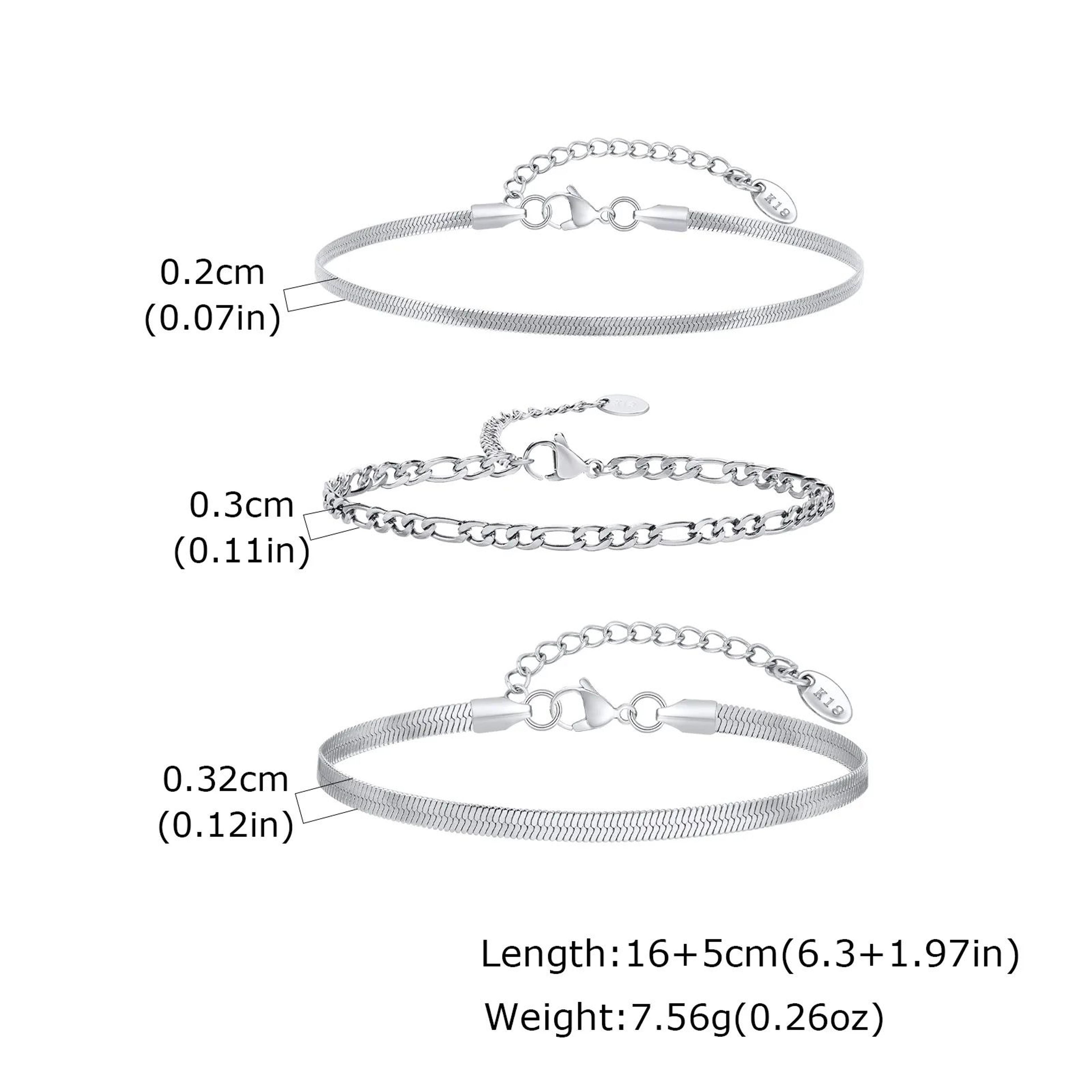 3PCS Mens Silver Twist Chain Bracelet Set  Thin Punk Layering Wristbands 8