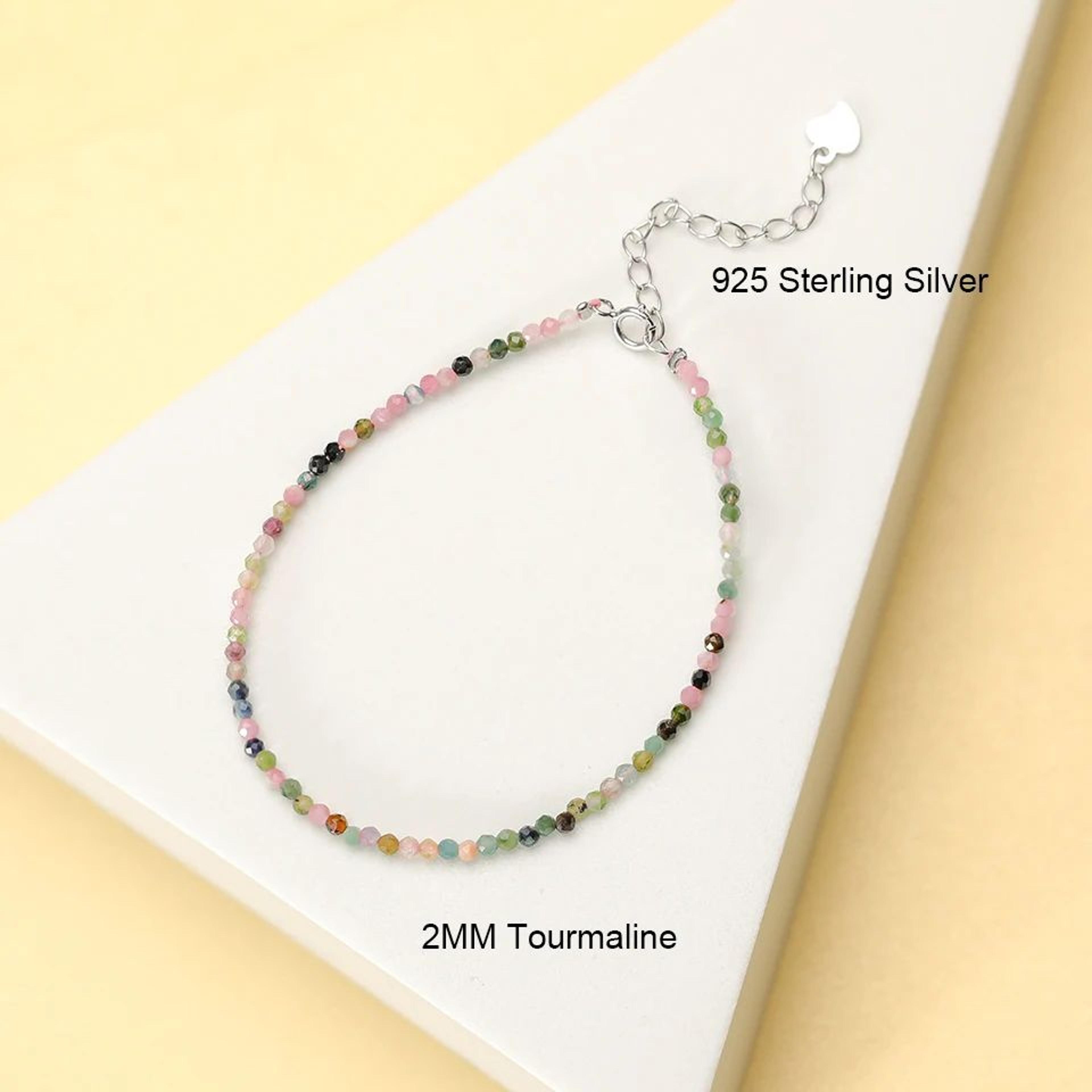 Dainty 2MM Natural Stone Beaded Bracelet With 925 Sterling Silver 1