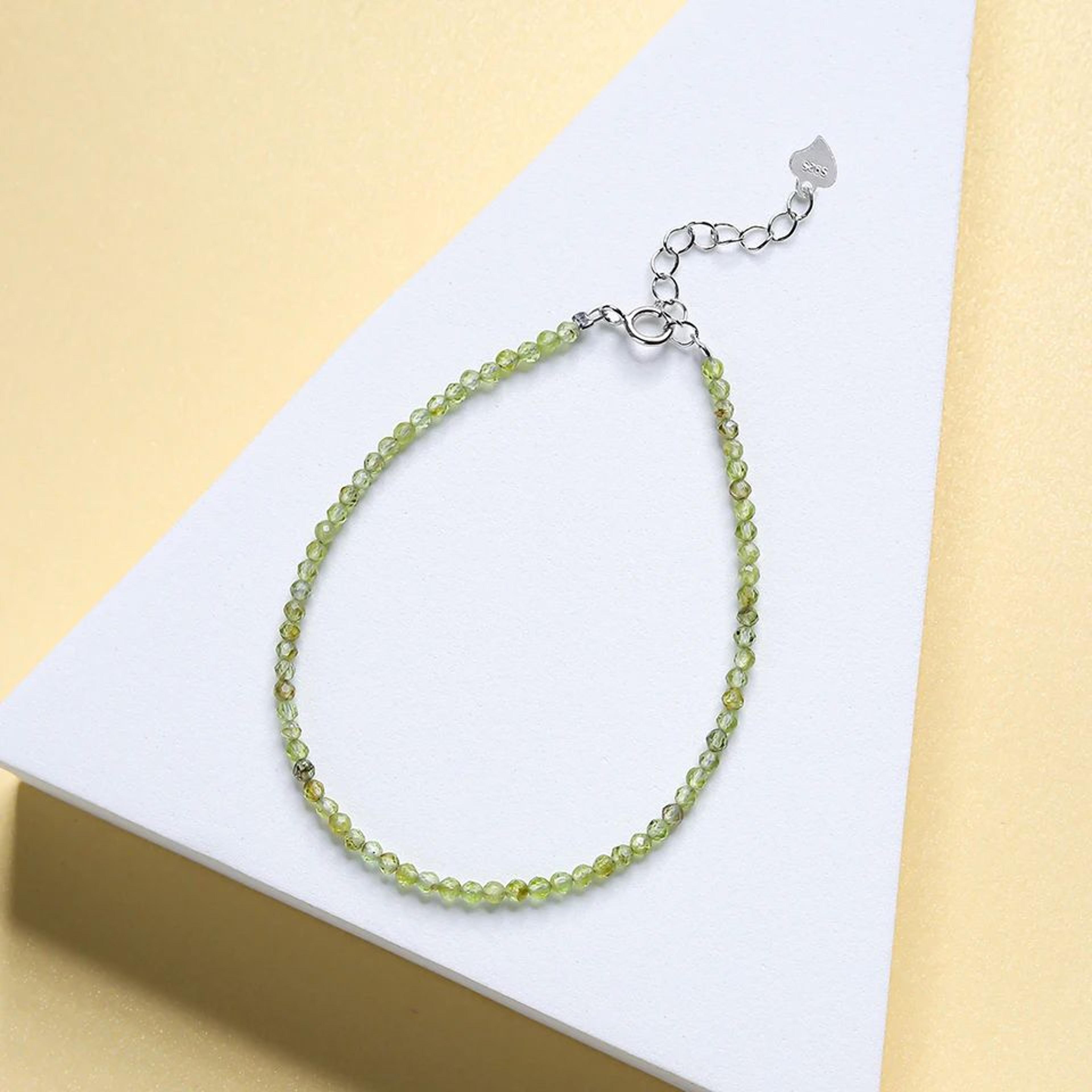 Dainty 2MM Natural Stone Beaded Bracelet With 925 Sterling Silver 10