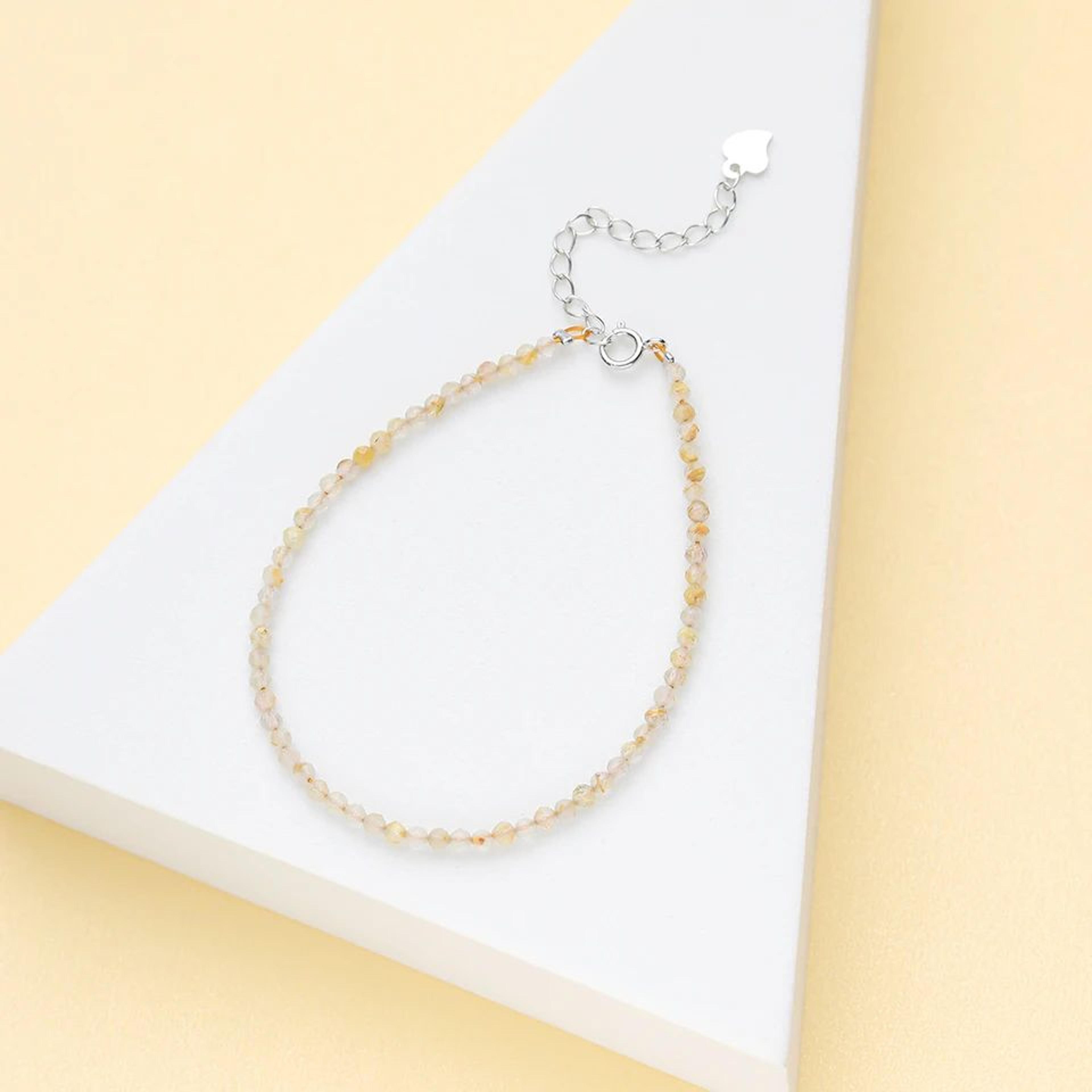 Dainty 2MM Natural Stone Beaded Bracelet With 925 Sterling Silver 12