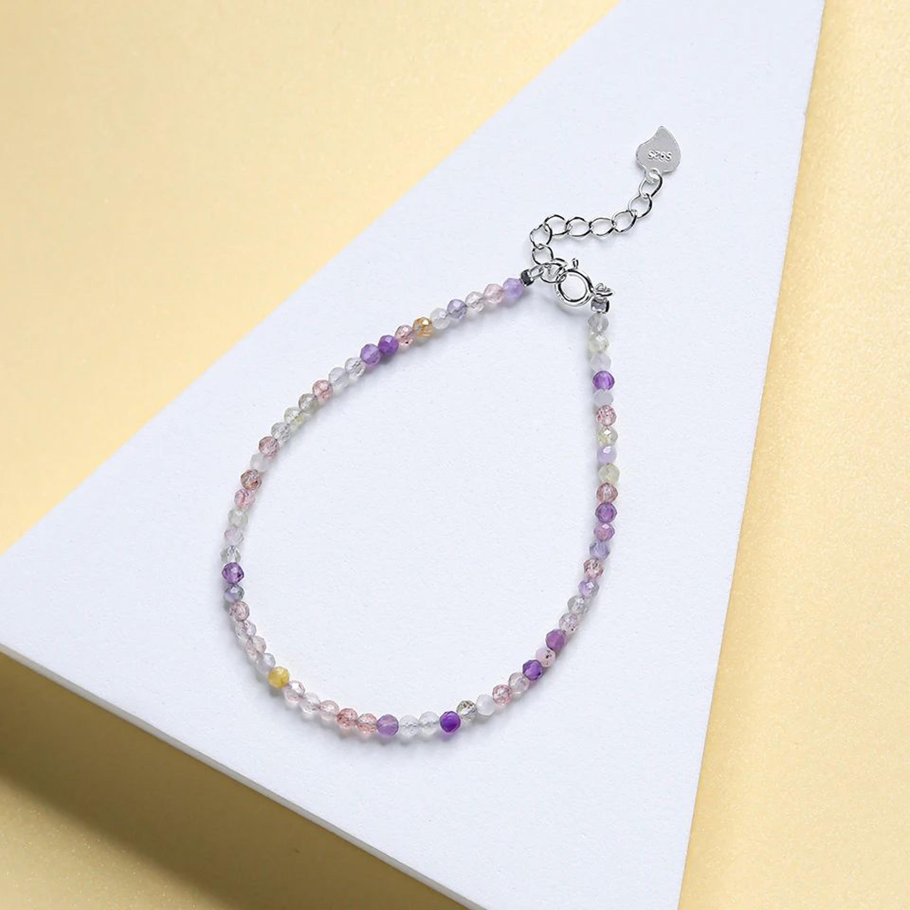Dainty 2MM Natural Stone Beaded Bracelet With 925 Sterling Silver 14
