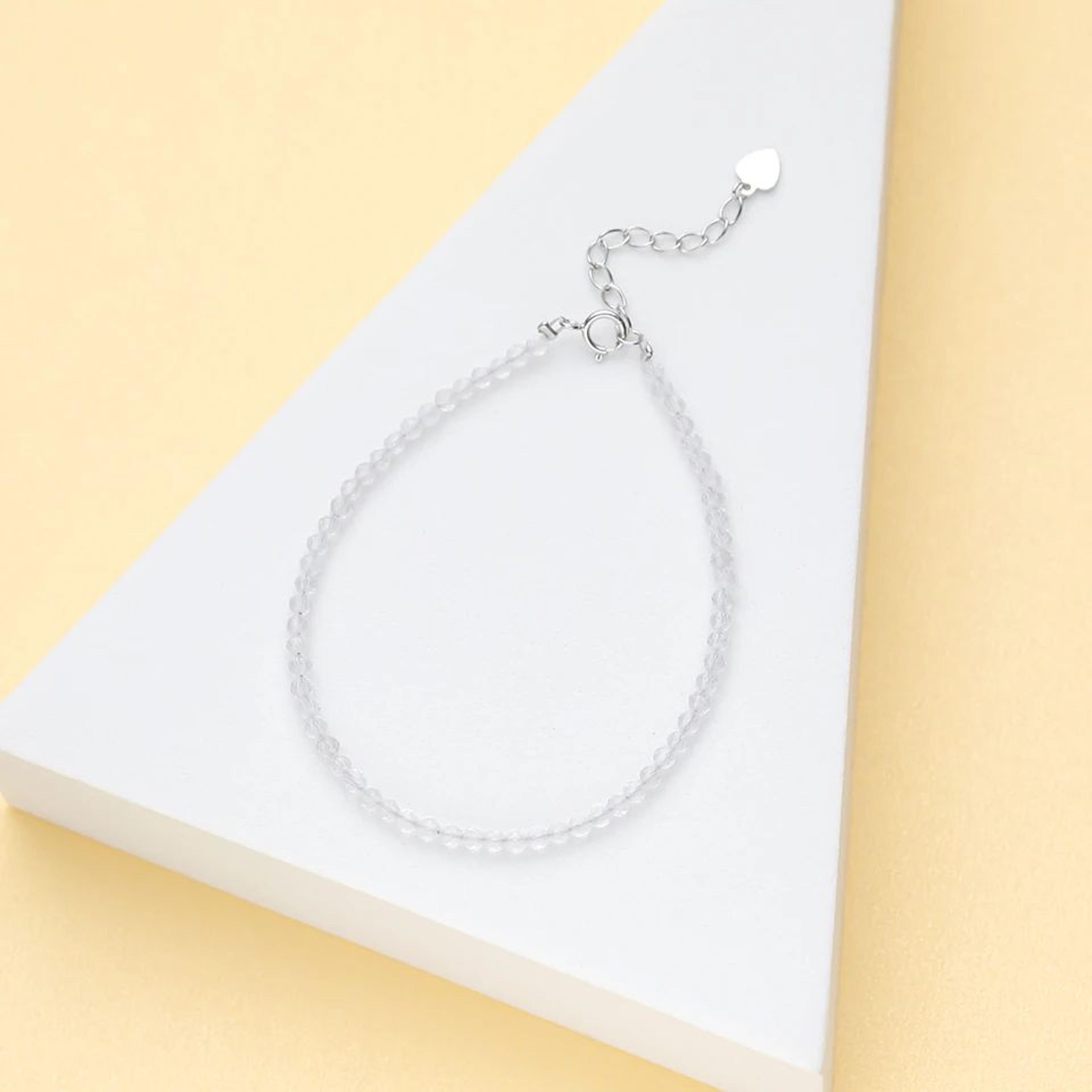 Dainty 2MM Natural Stone Beaded Bracelet With 925 Sterling Silver 16