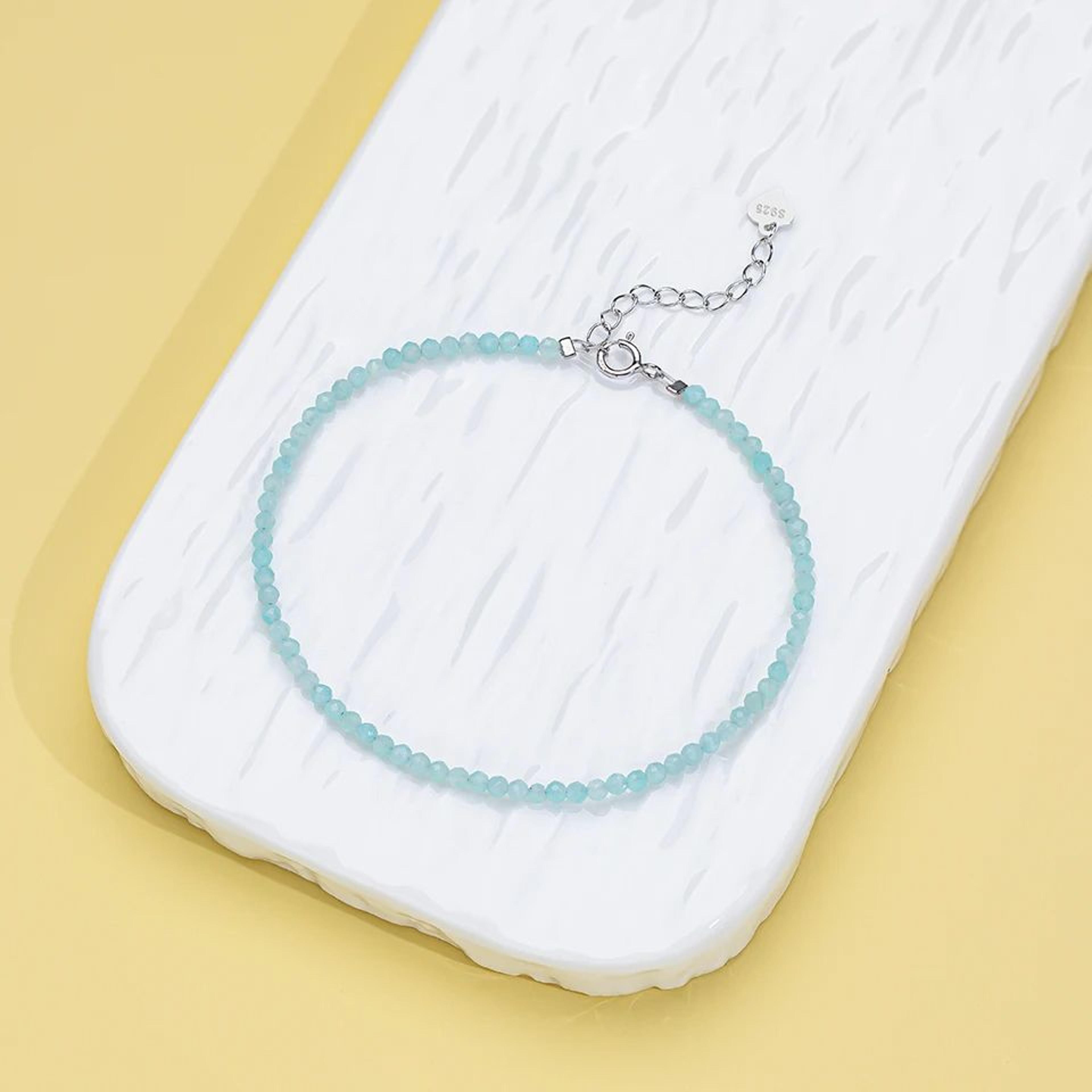 Dainty 2MM Natural Stone Beaded Bracelet With 925 Sterling Silver 3