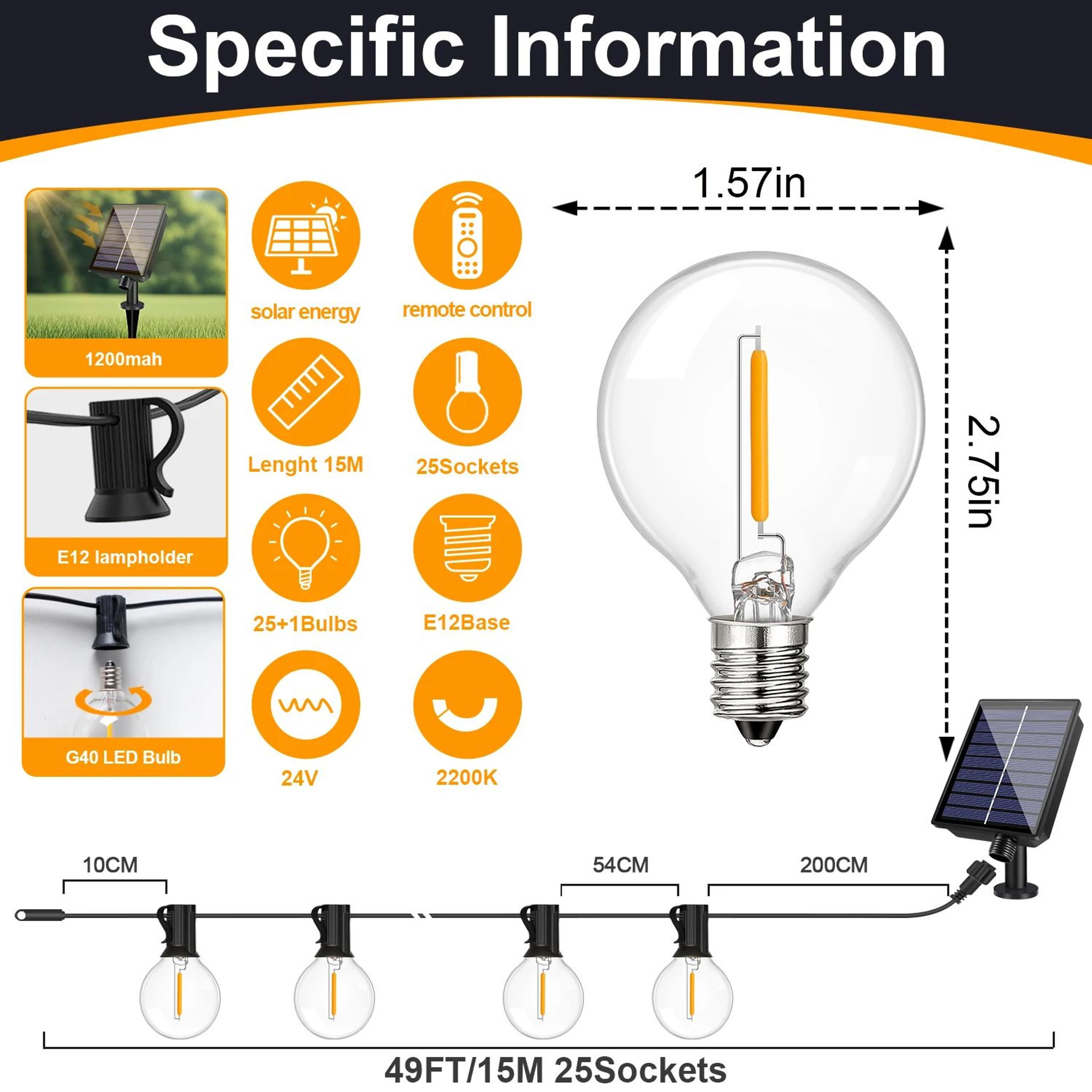 G40 Solar String Lights With Remote Control And 8 Lighting Modes 8