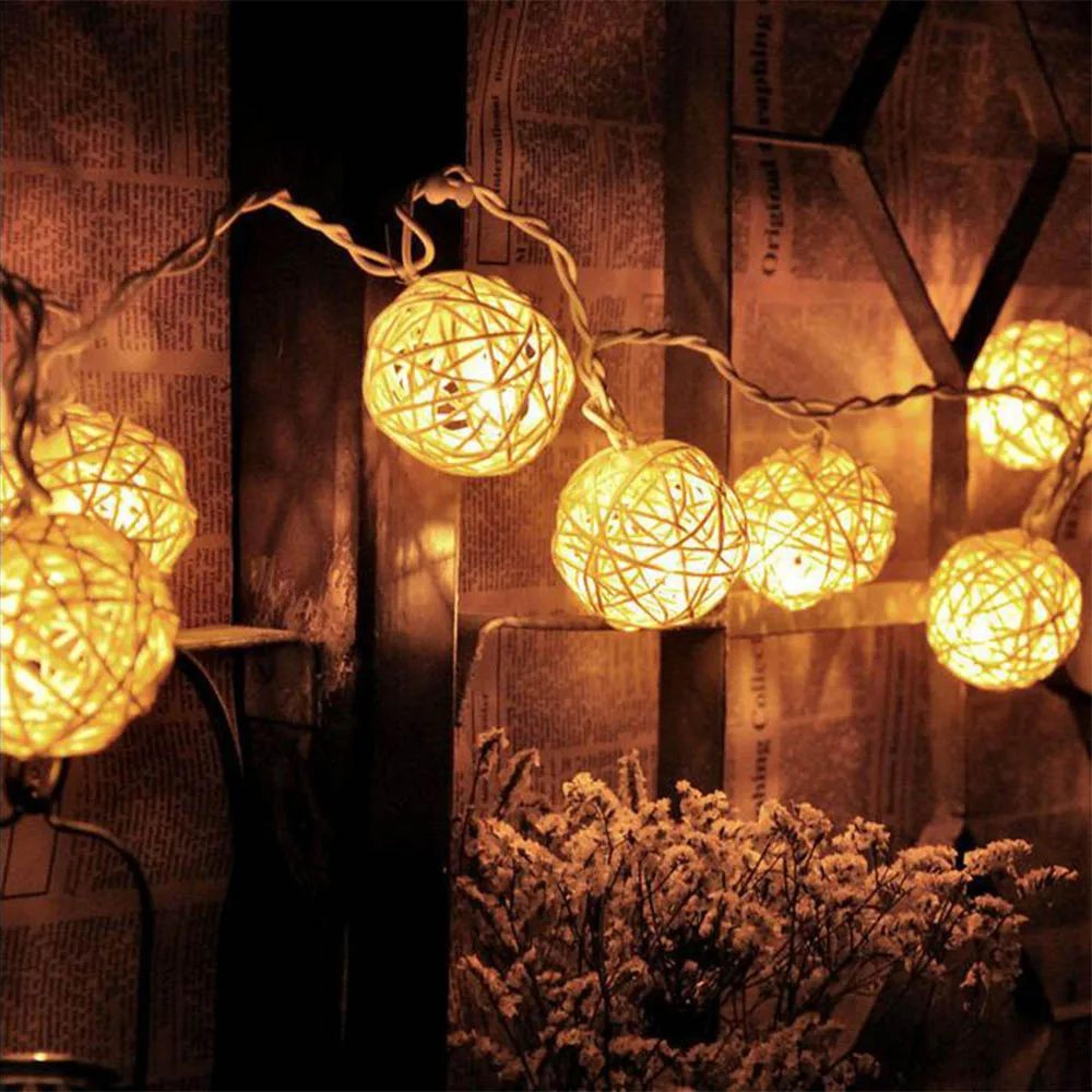 20 LED Rattan Ball String Lights Warm White Battery Powered Fairy Lights 4