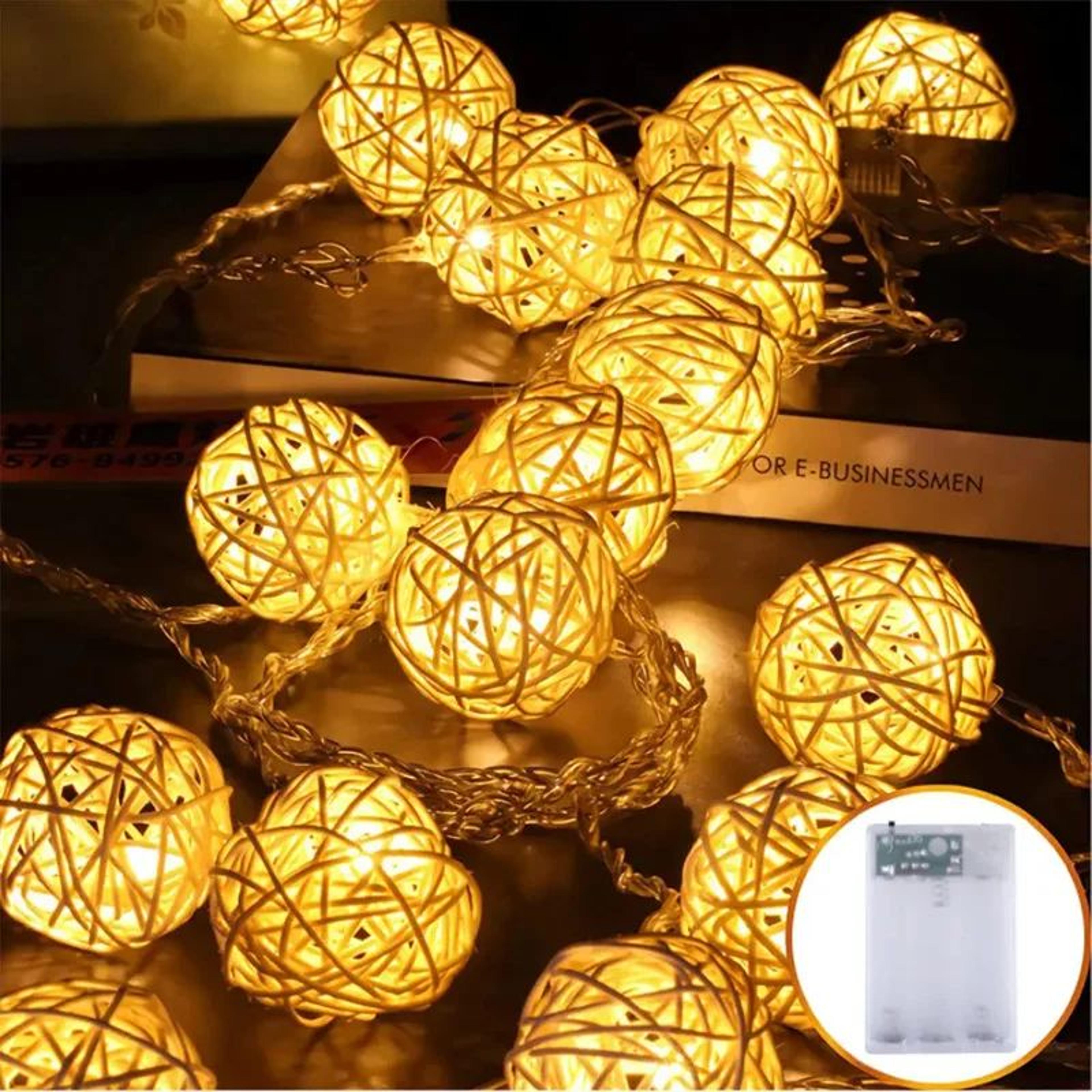 20 LED Rattan Ball String Lights Warm White Battery Powered Fairy Lights 3