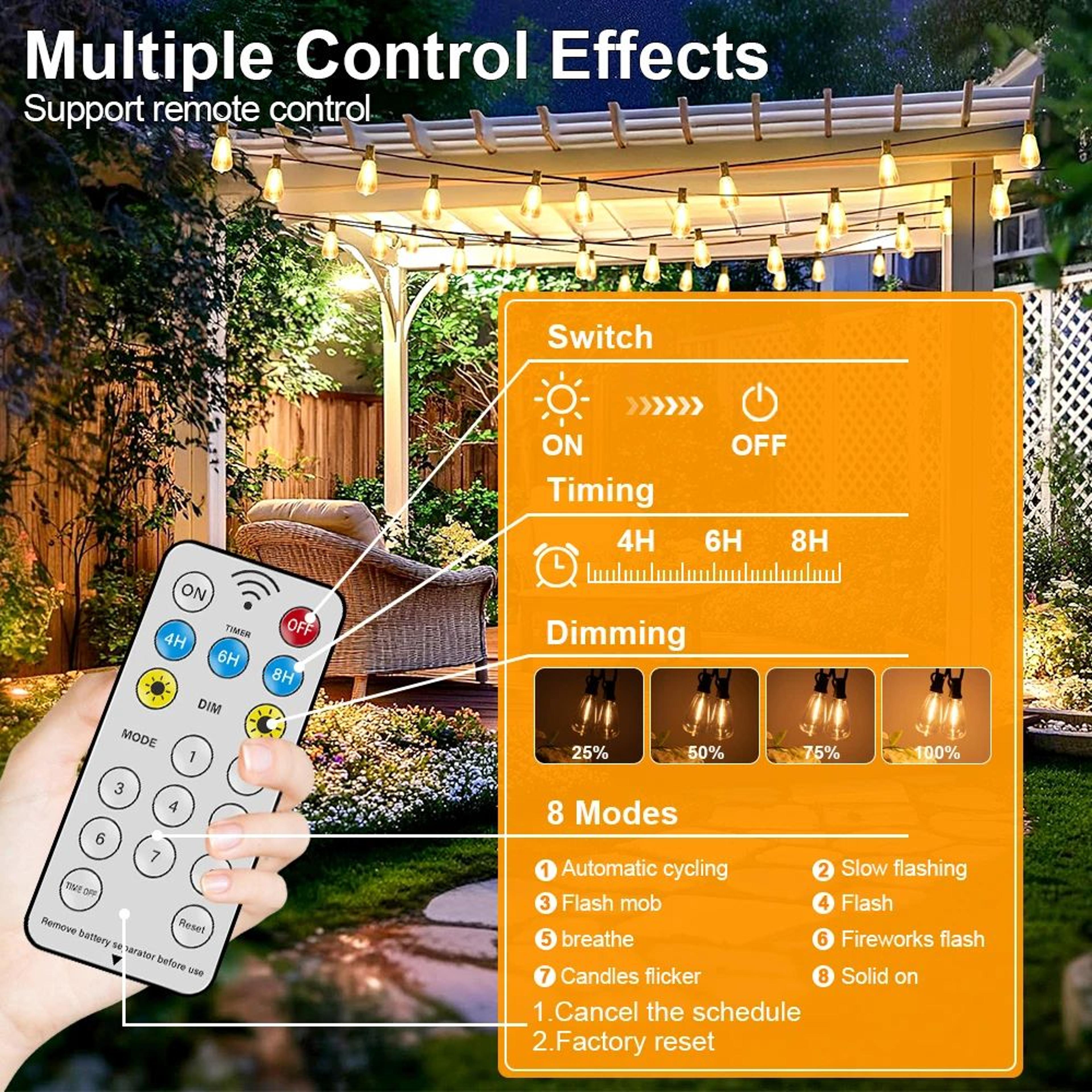 ST38 Solar String Lights With Remote Dimmable Shatterproof Outdoor Patio Lights 1