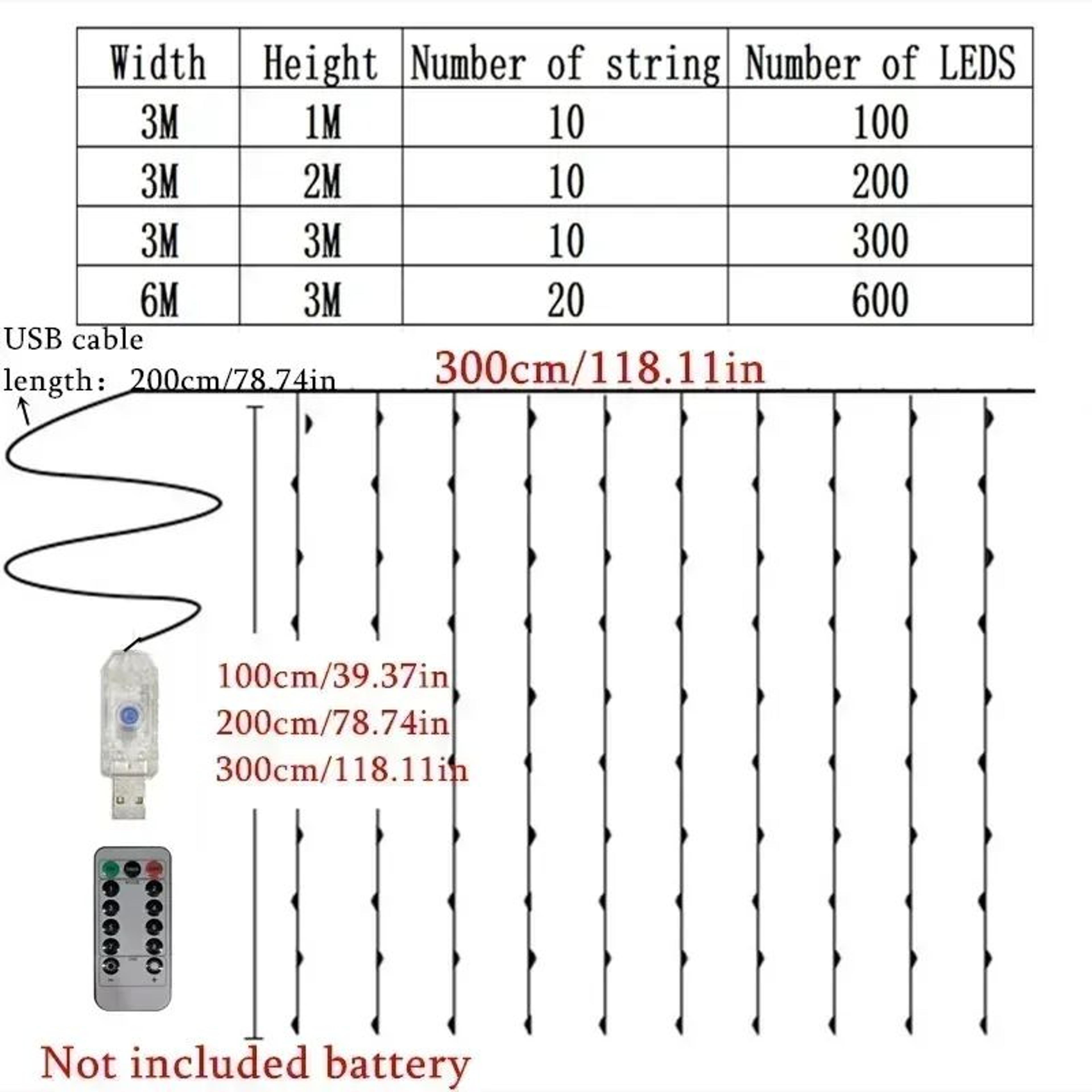 8Mode USB LED Curtain String Lights With Remote For Bedroom Wedding And Holiday Decor 5