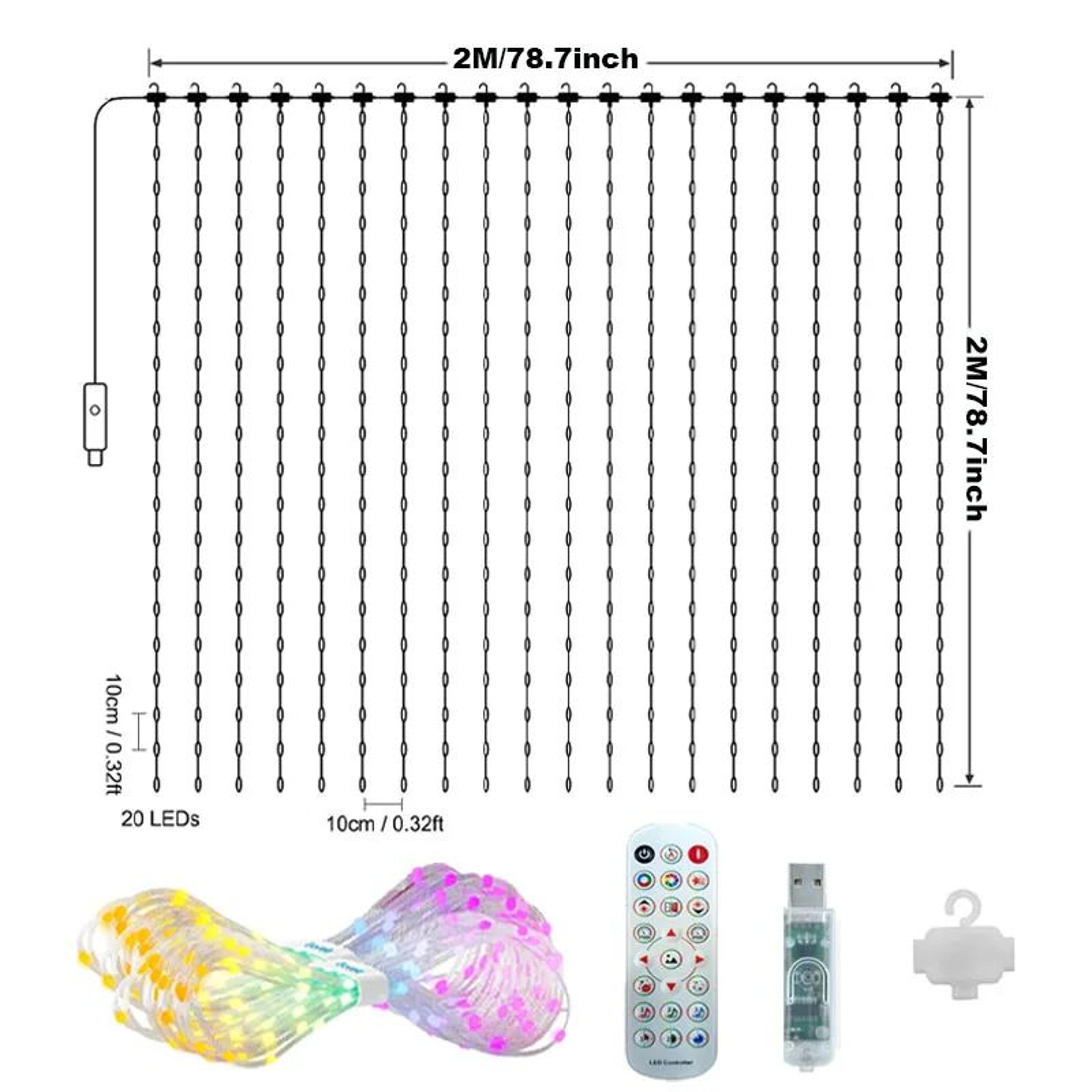 400 LED Smart USB Curtain Lights With App Control Waterproof RGB Fairy Lights 9