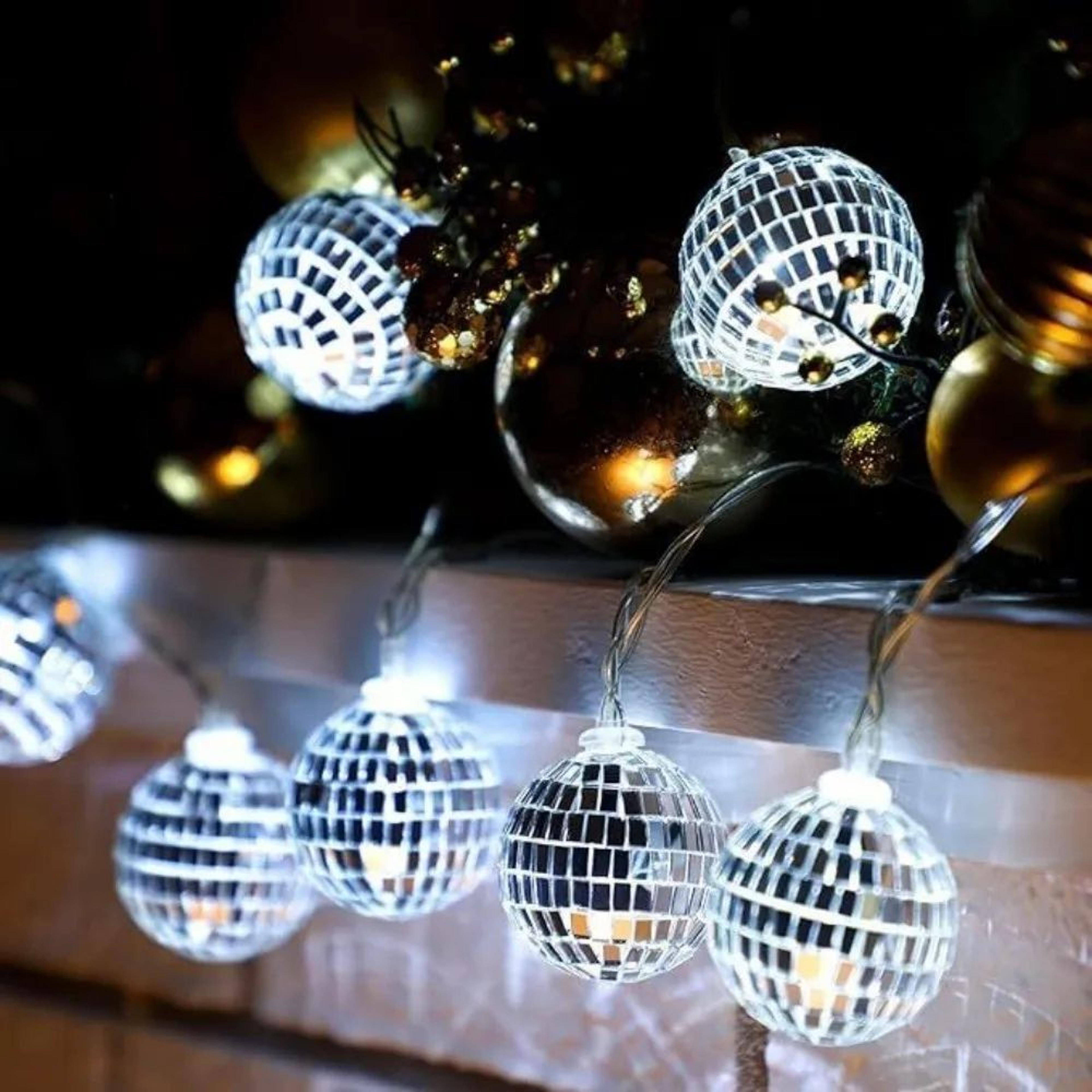 10 LED Disco Mirror Ball String Lights 59 Inch Battery Powered Party Decor 6
