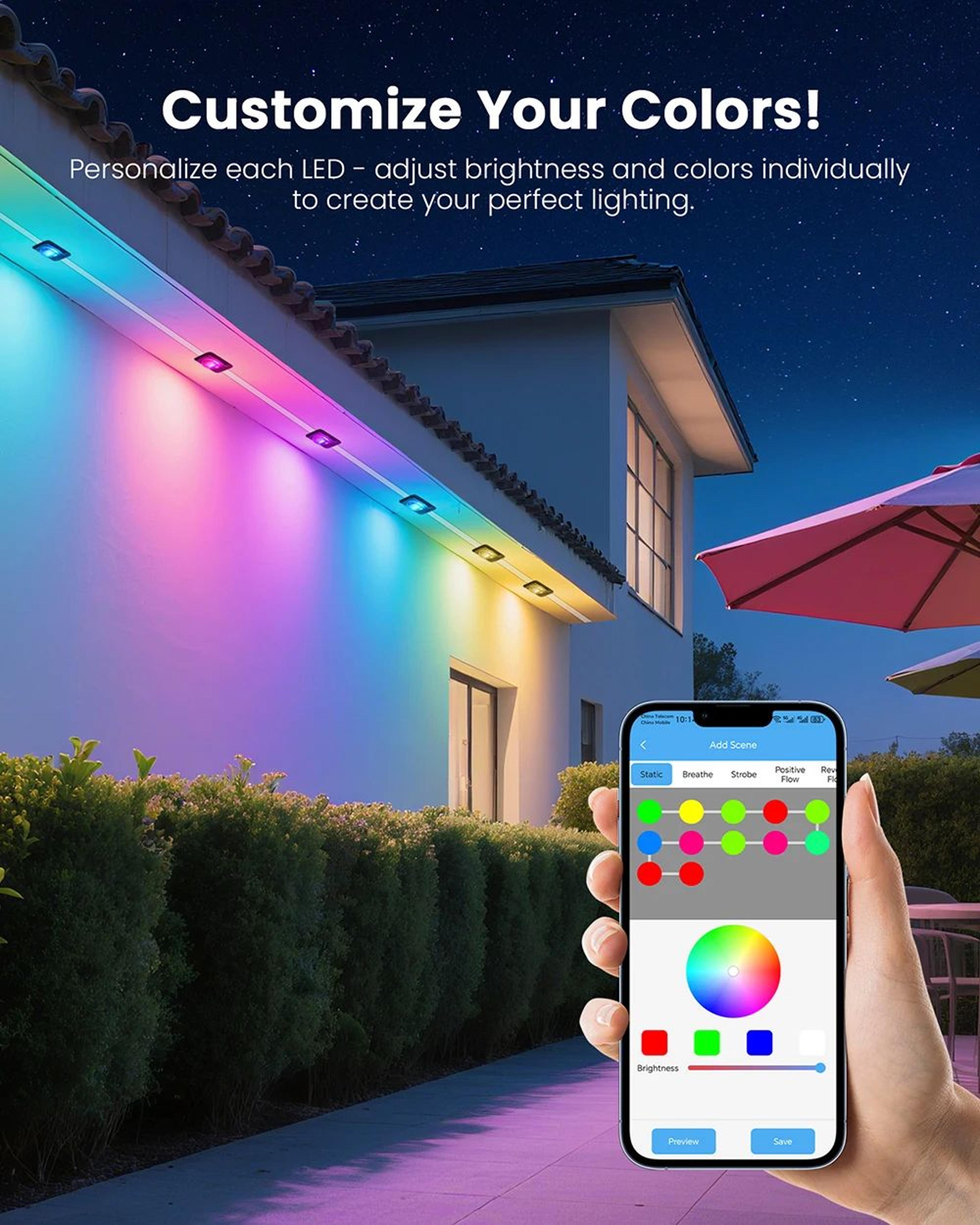 Smart RGBCCT Permanent Outdoor Eaves Lights With Bluetooth Remote IP67 2