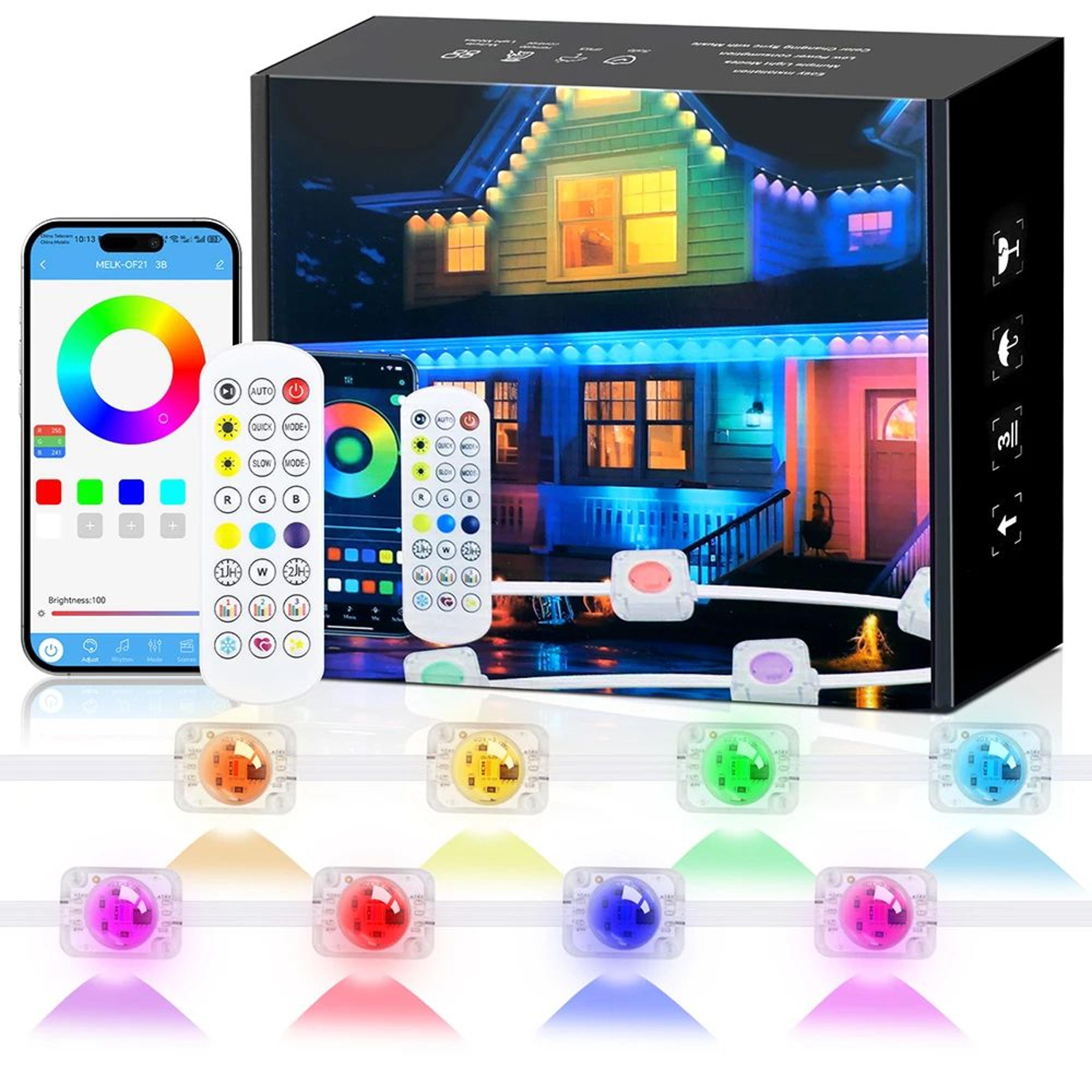 Smart RGBCCT Permanent Outdoor Eaves Lights With Bluetooth Remote IP67 0