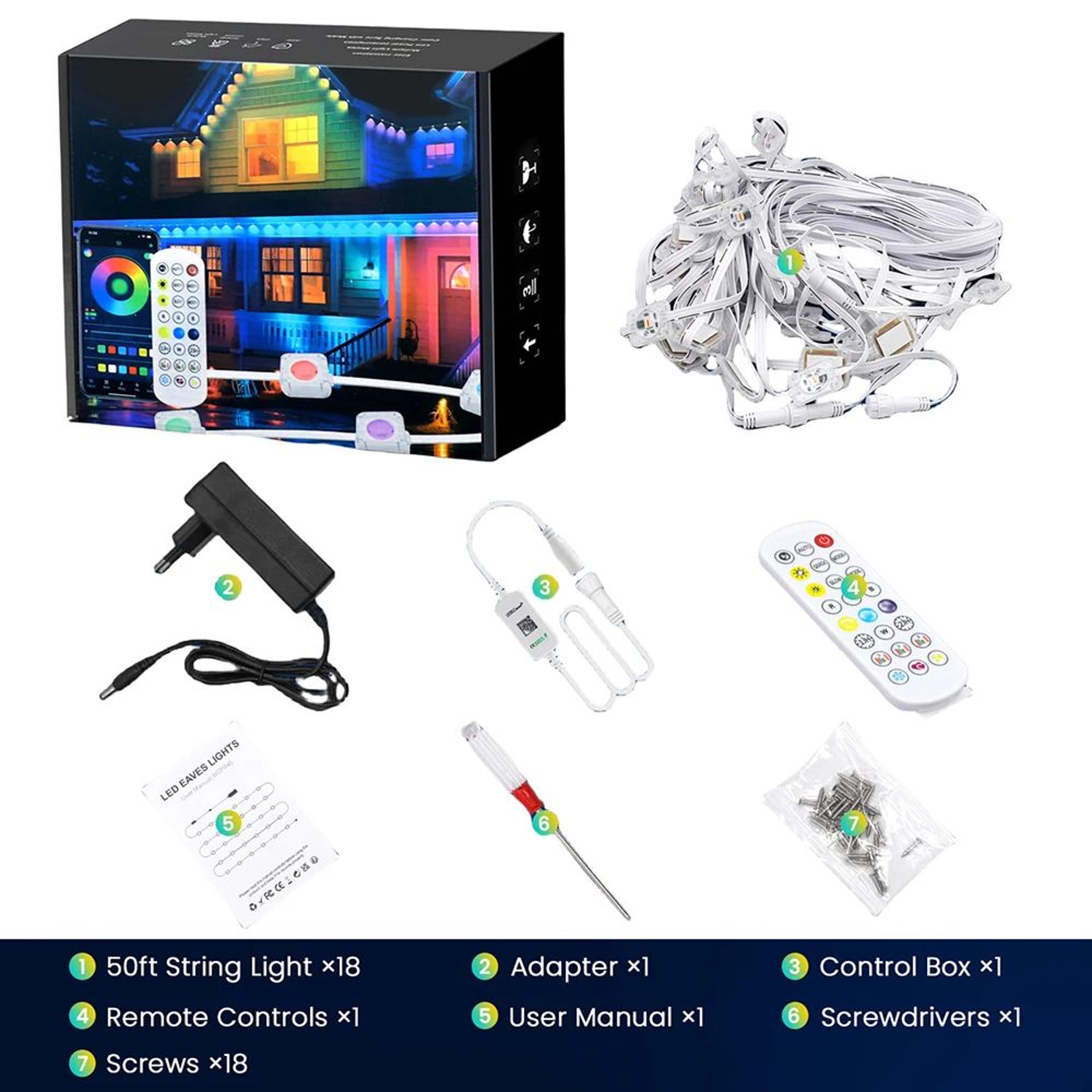 Smart RGBCCT Permanent Outdoor Eaves Lights With Bluetooth Remote IP67 1