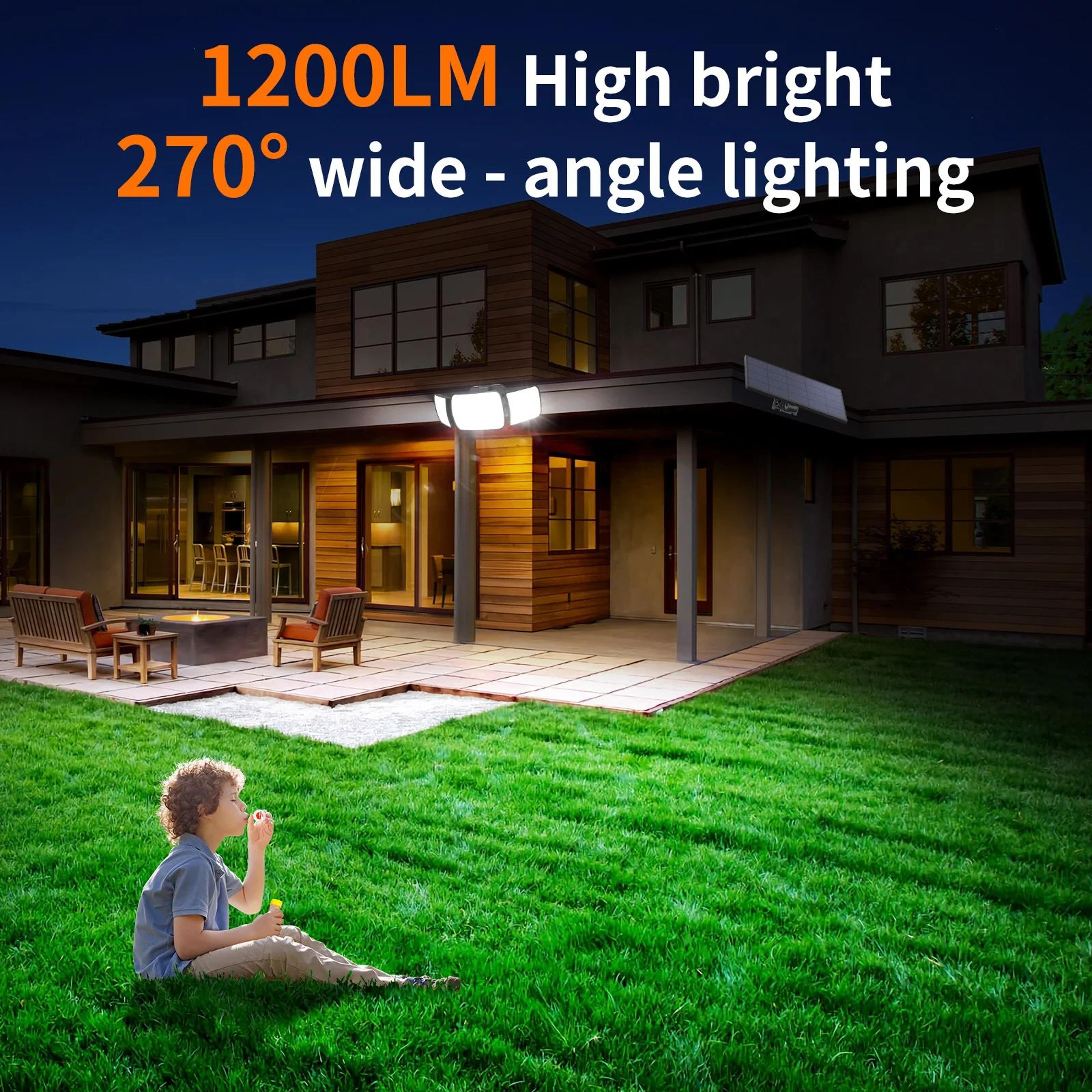 Intelamp 1300LM Solar Motion Sensor Flood Light With Dual Sensors And 4000mAh Battery 5