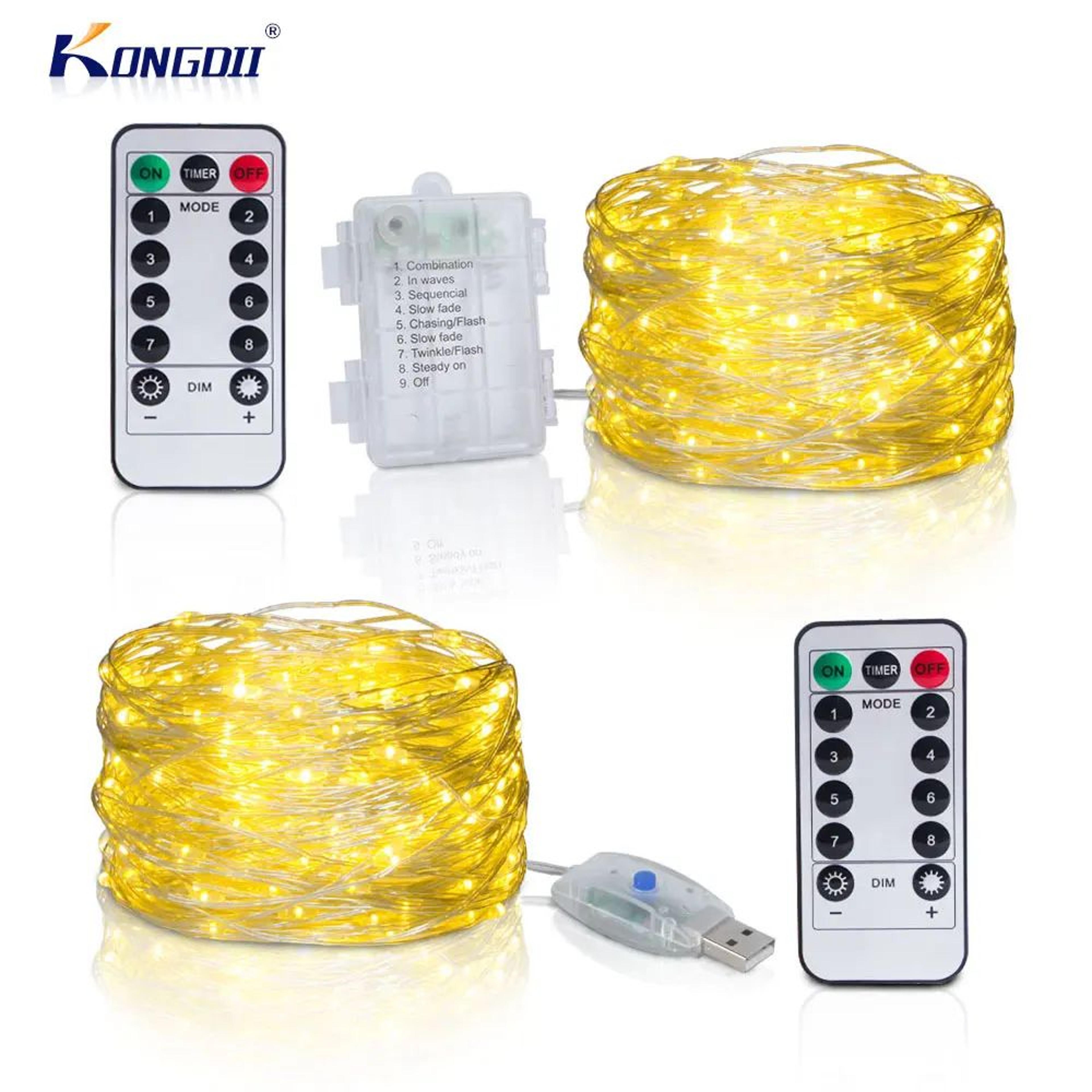 Silver Wire LED Fairy String Lights With Remote USB Or Battery Powered 5M 10M 20M 0