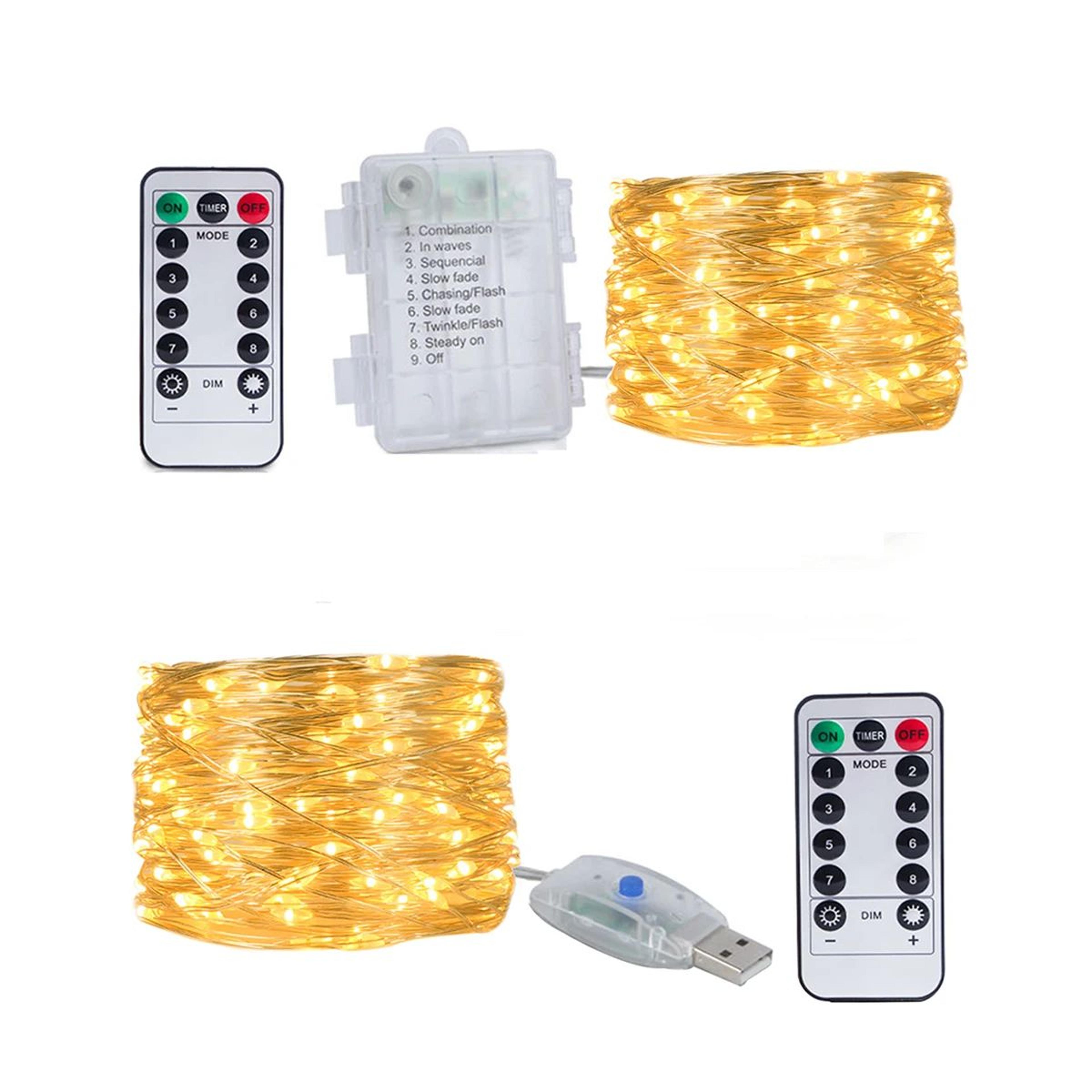 Silver Wire LED Fairy String Lights With Remote USB Or Battery Powered 5M 10M 20M 7