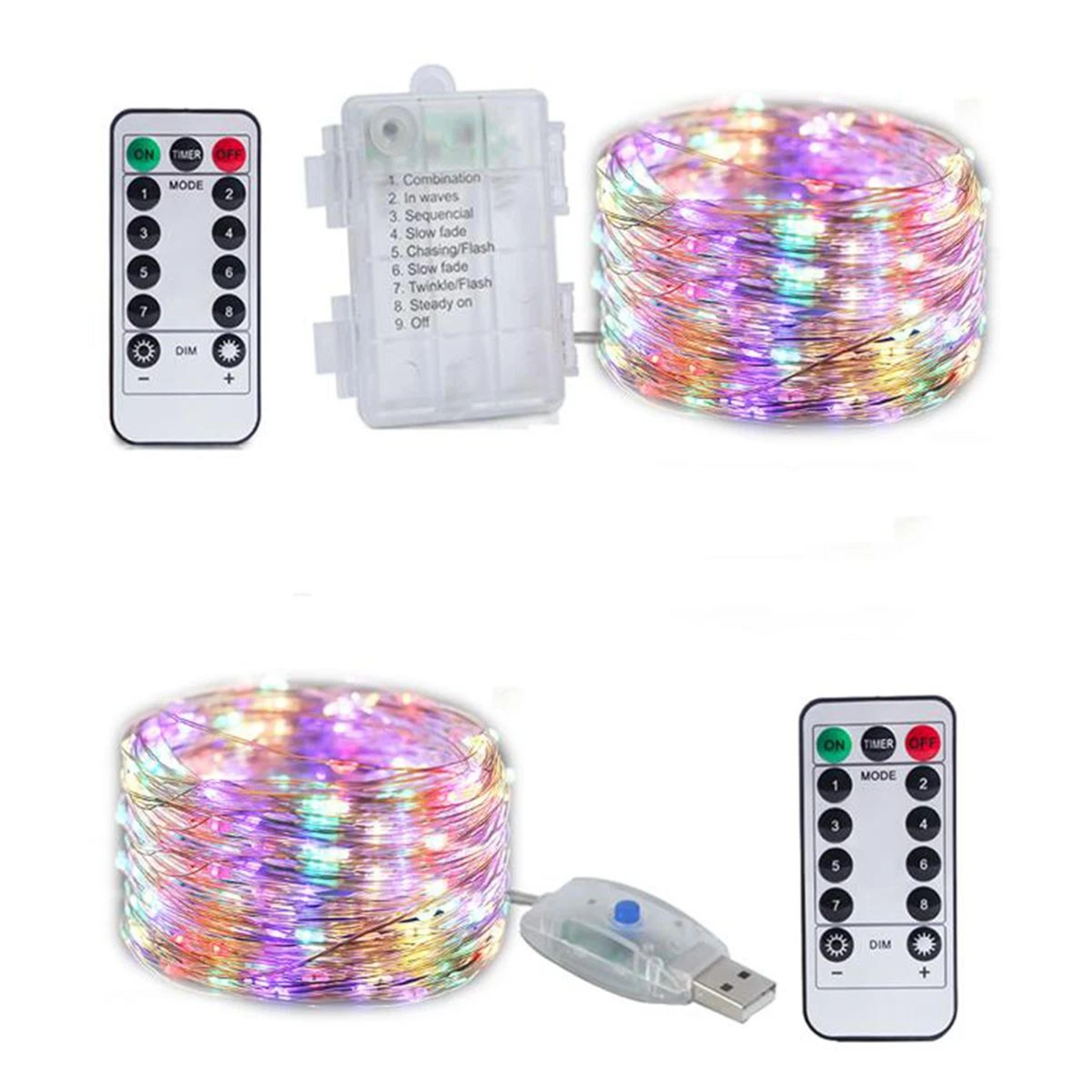 Silver Wire LED Fairy String Lights With Remote USB Or Battery Powered 5M 10M 20M 8