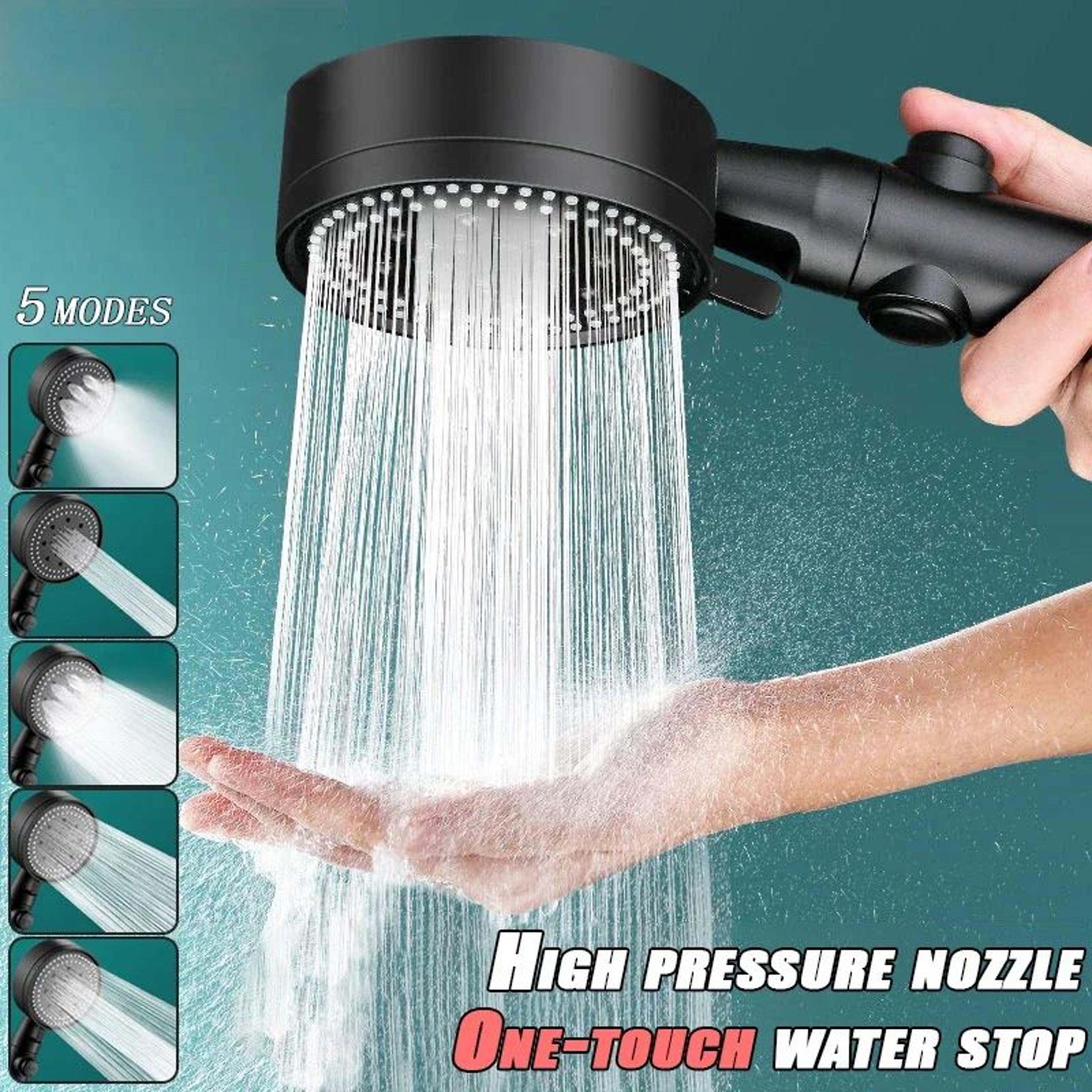 5Mode High Pressure Handheld Shower Head With OneTouch Stop And WaterSaving Spray 1