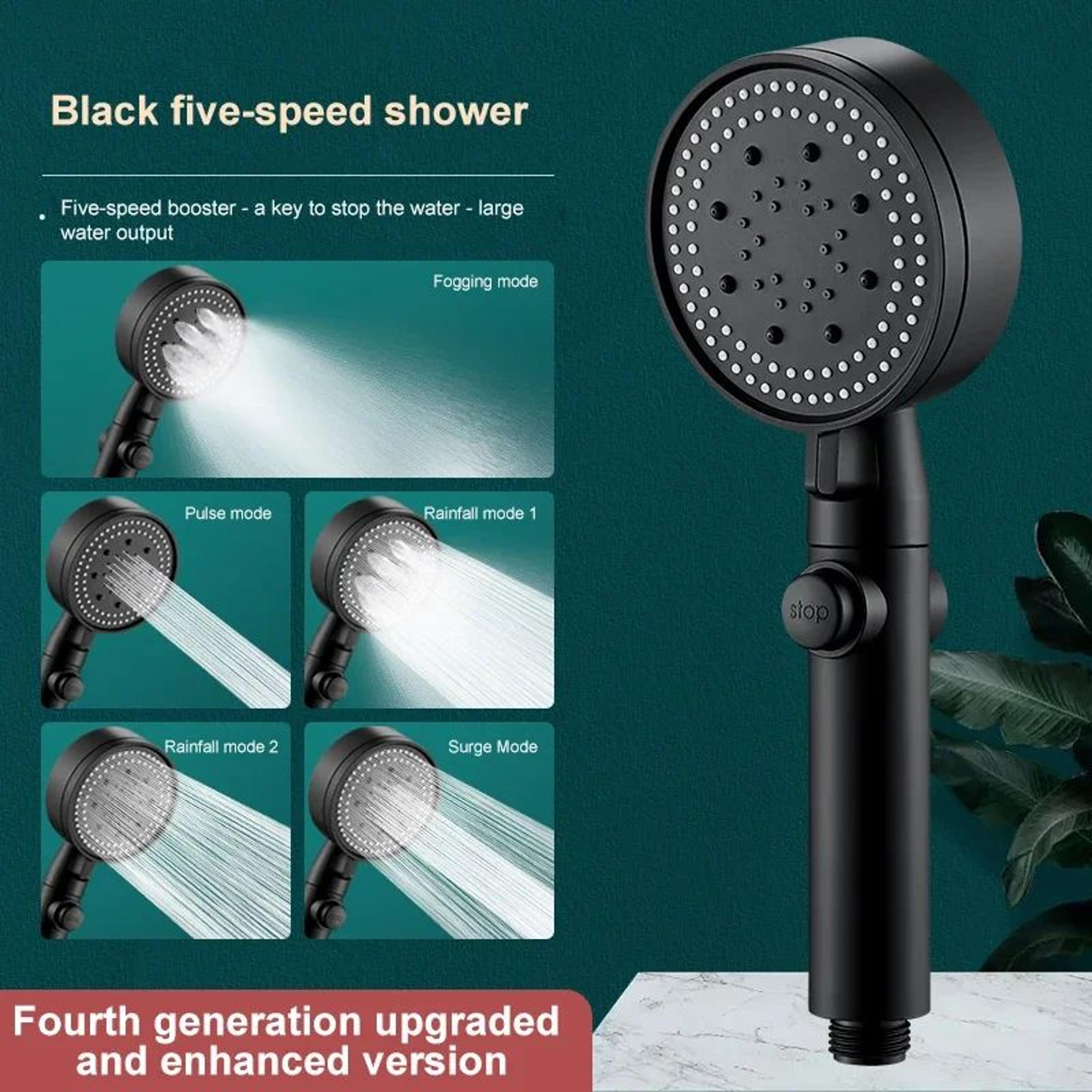 5Mode High Pressure Handheld Shower Head With OneTouch Stop And WaterSaving Spray 7