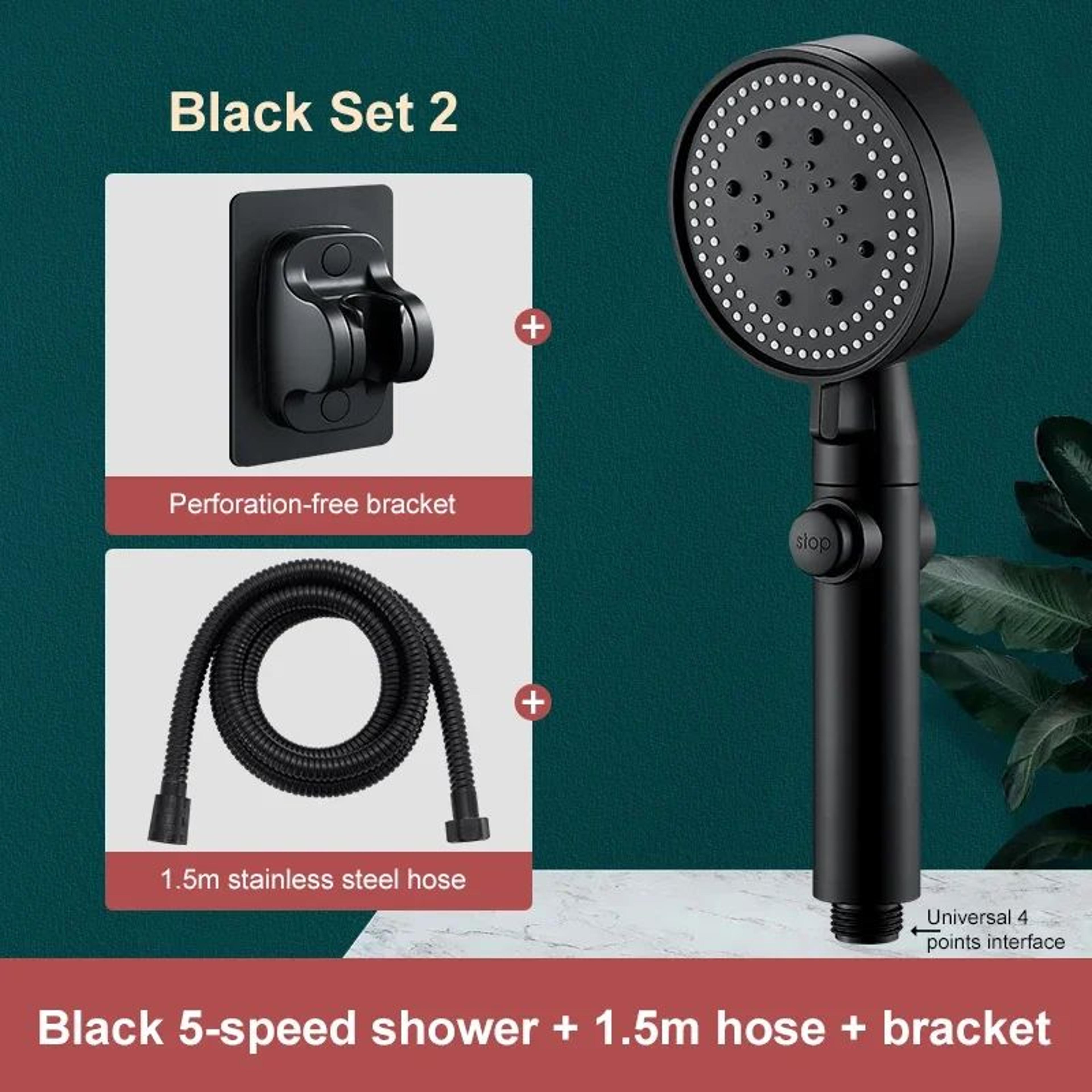 5Mode High Pressure Handheld Shower Head With OneTouch Stop And WaterSaving Spray 9