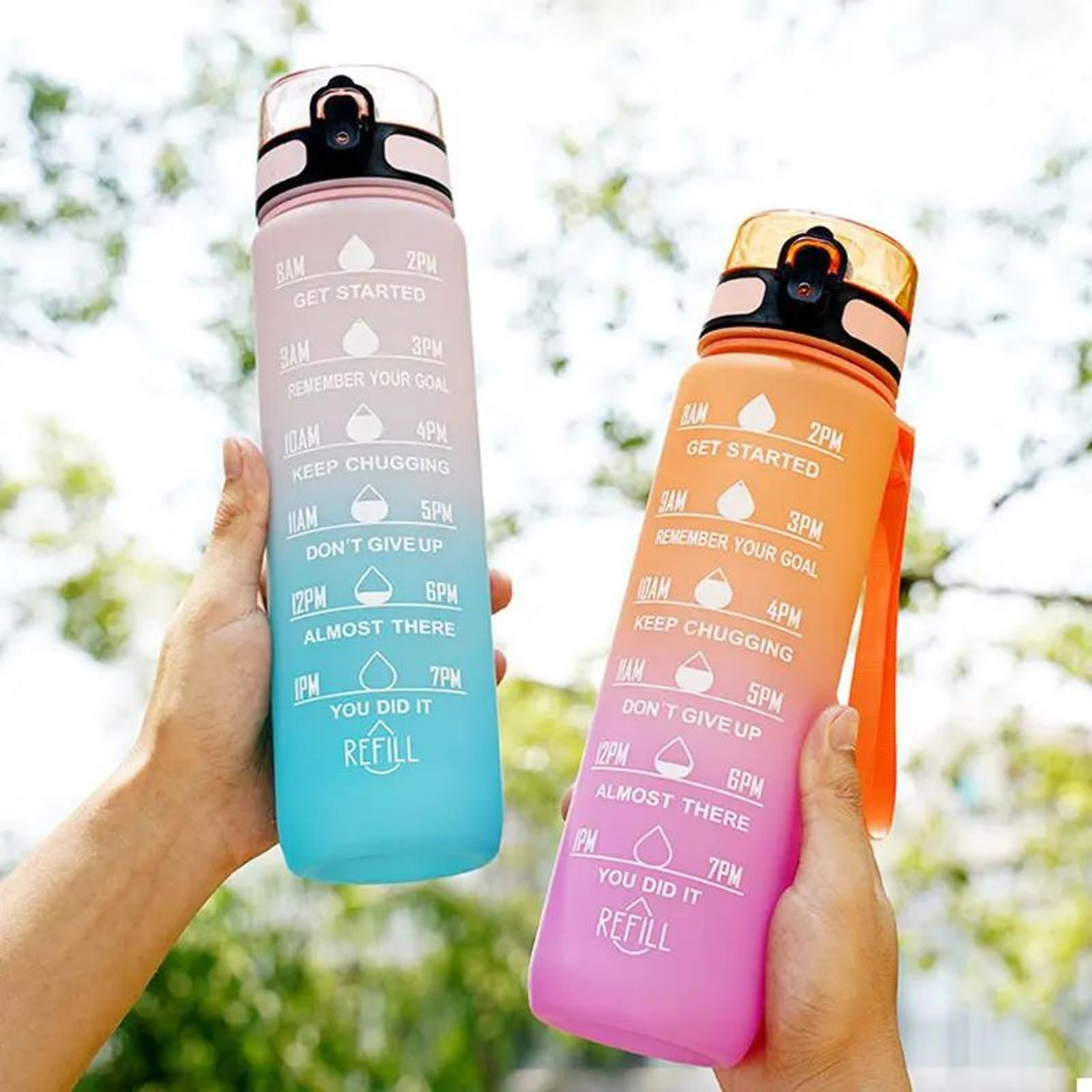 Gradient Motivational Water Bottle With Time Marker And Straw 9001000mL 5