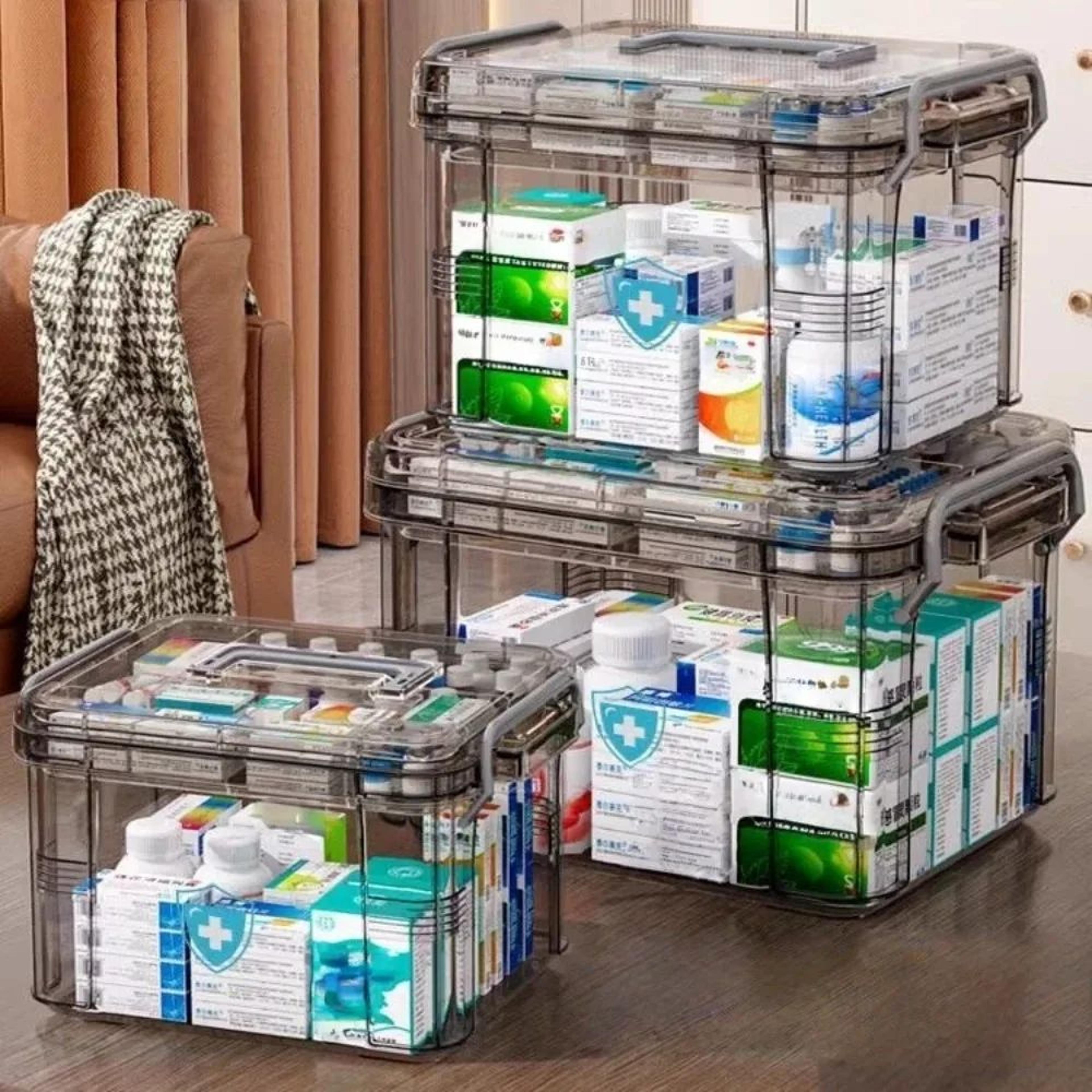 clear medicine organizer storage box with removable tray and portable first aid storage