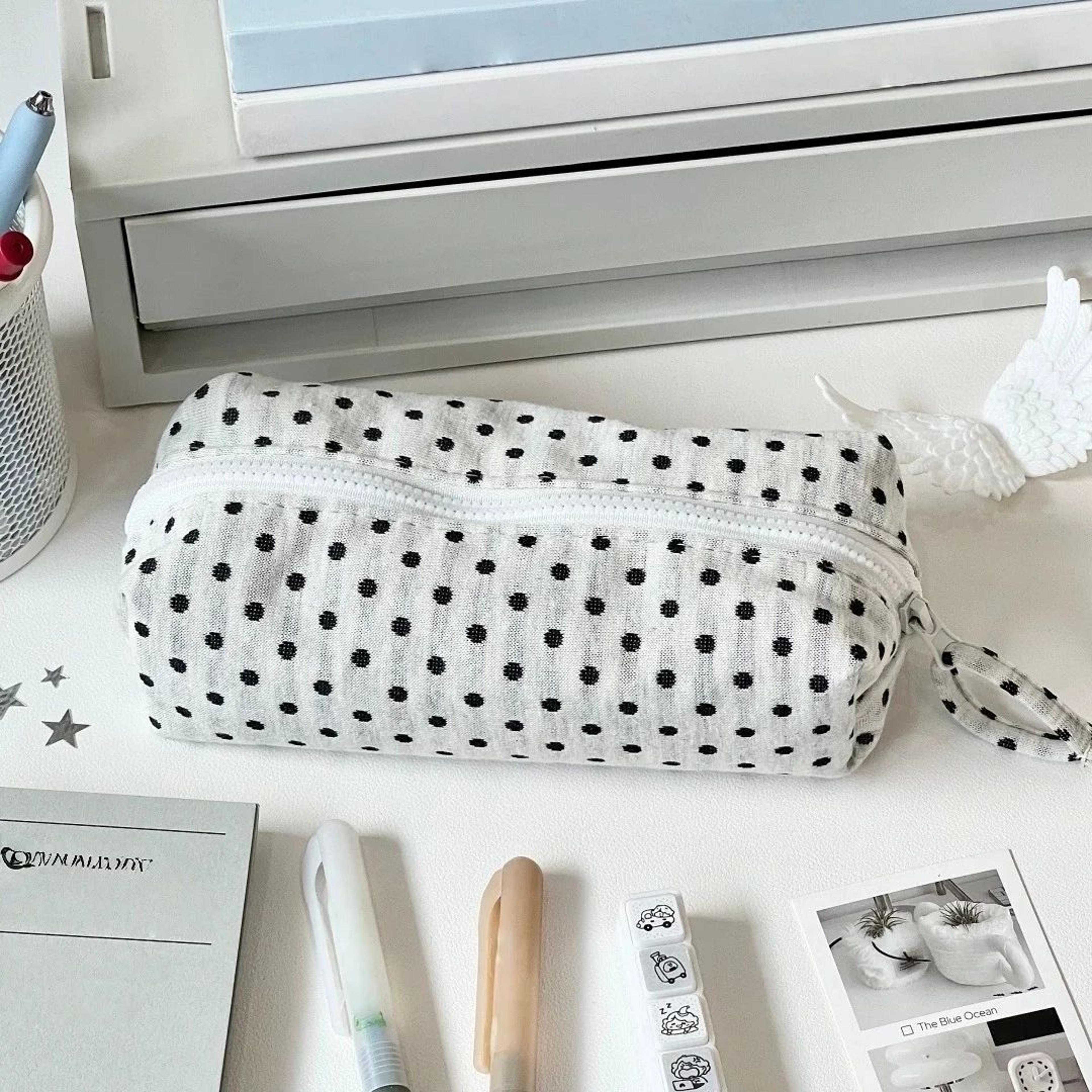Korean Polka Dot Pencil Case Large Capacity Makeup Organizer 7