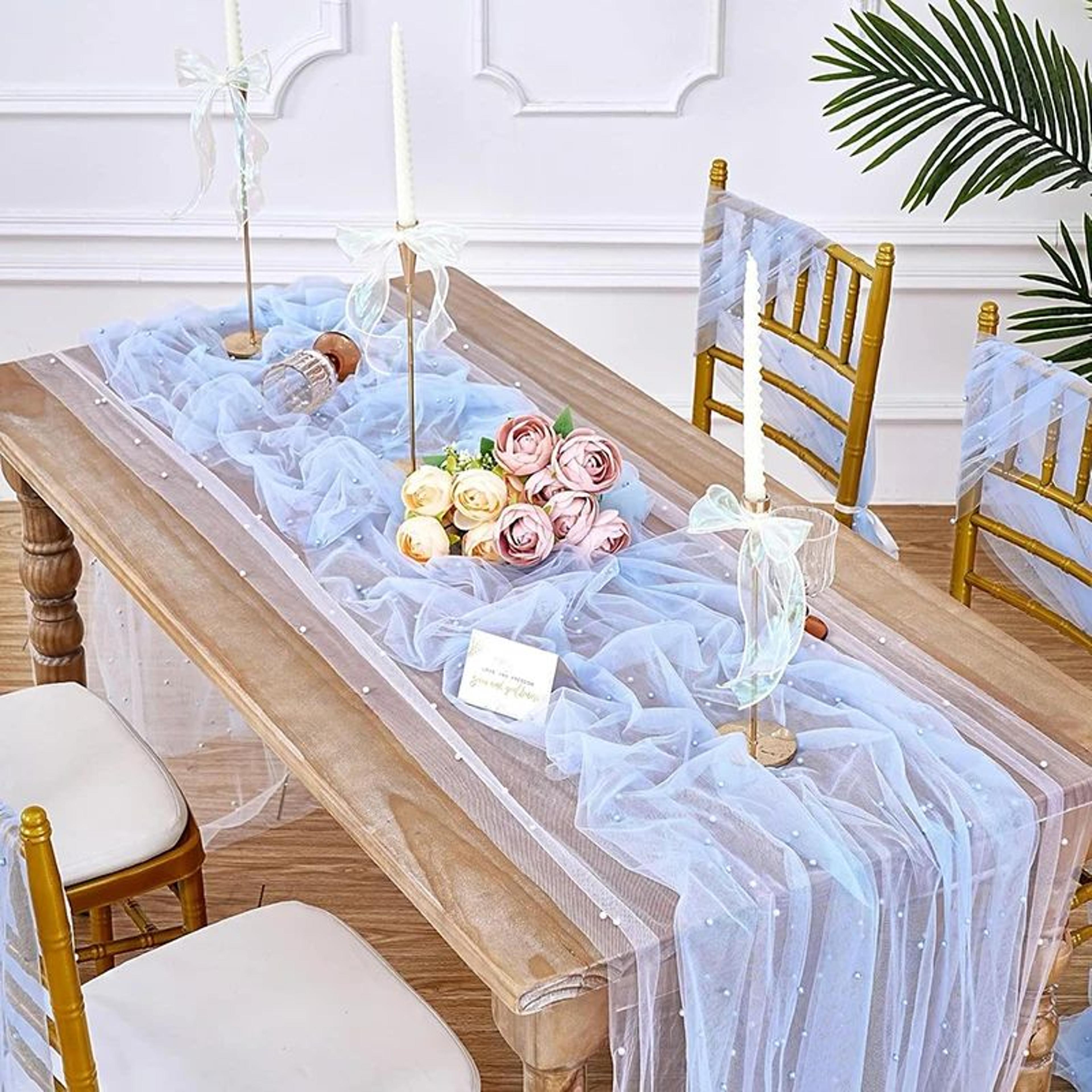 Pearl Tulle Table Runner Sheer Chiffon Wedding And Party Decor 11