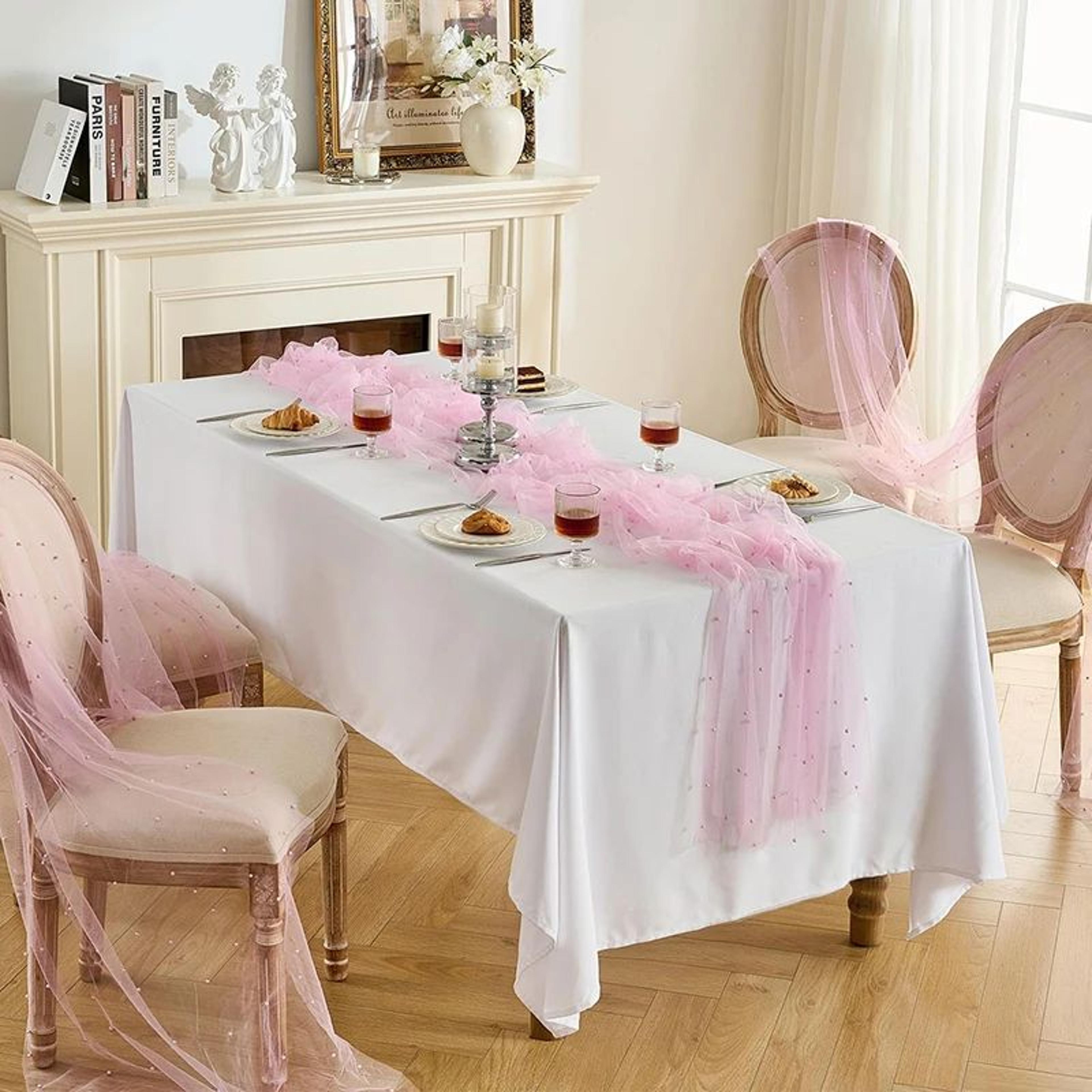 Pearl Tulle Table Runner Sheer Chiffon Wedding And Party Decor 9
