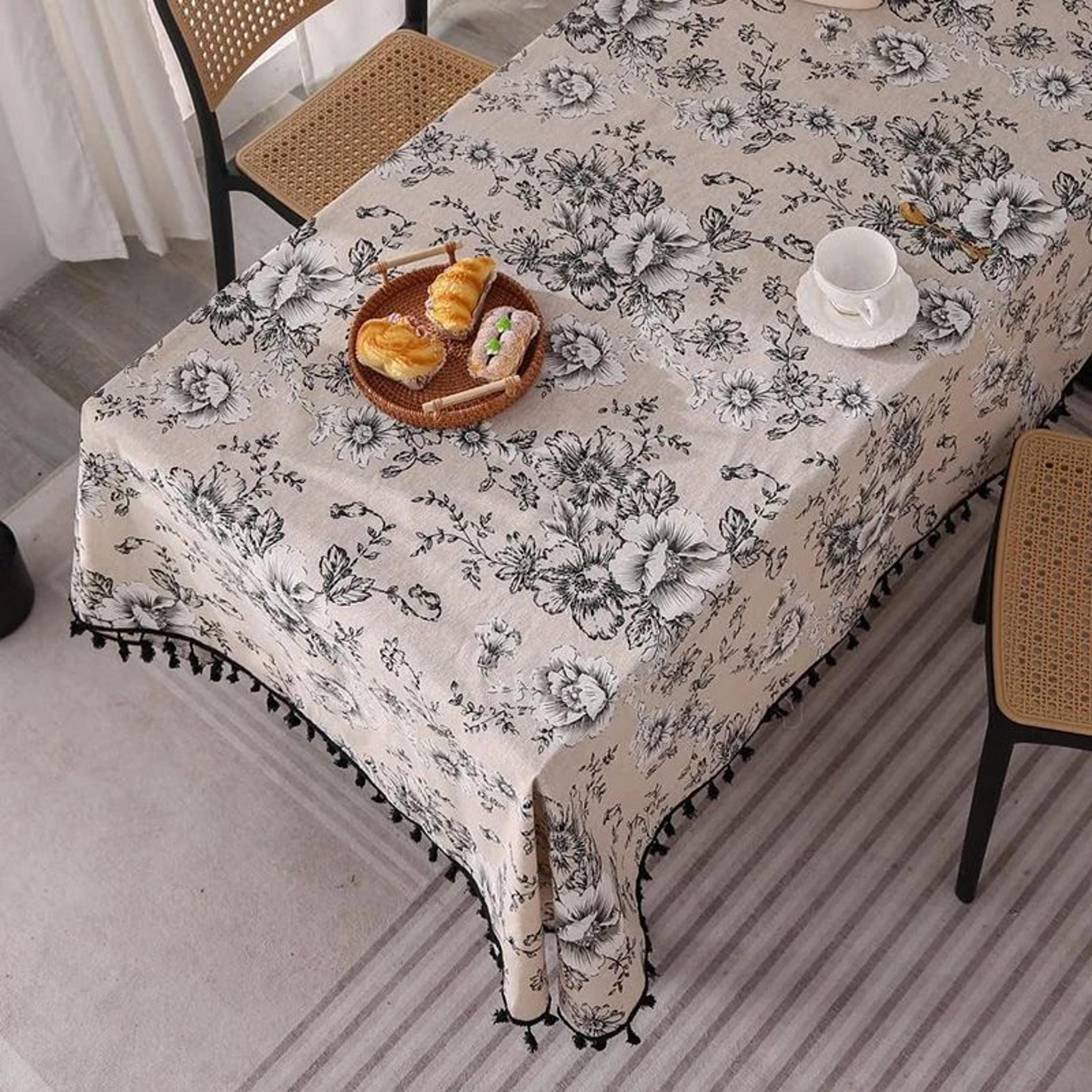 Vintage Blue Pattern Cotton Linen Rectangle Tablecloth Washable Dining Table Cover 12