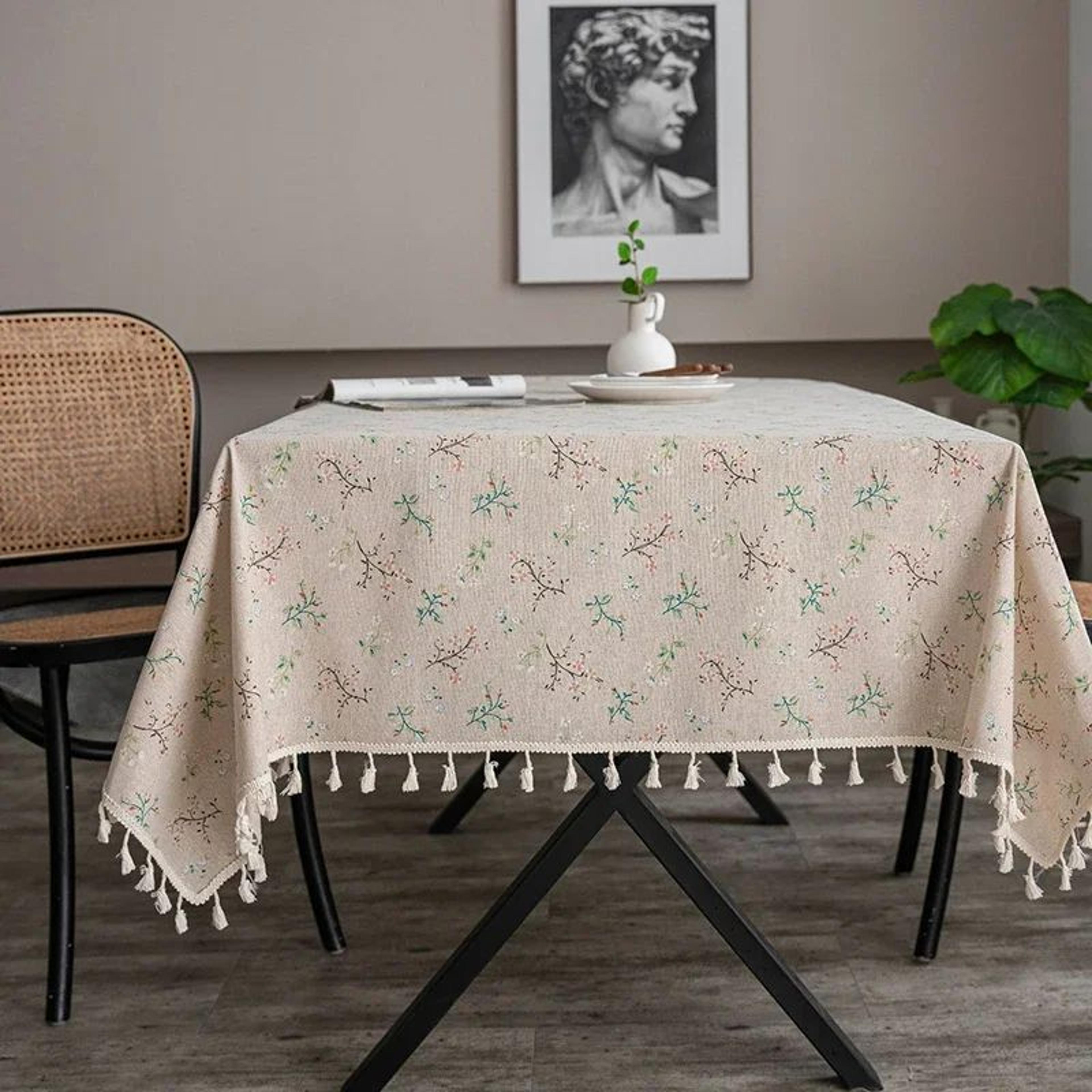 Vintage Blue Pattern Cotton Linen Rectangle Tablecloth Washable Dining Table Cover 11