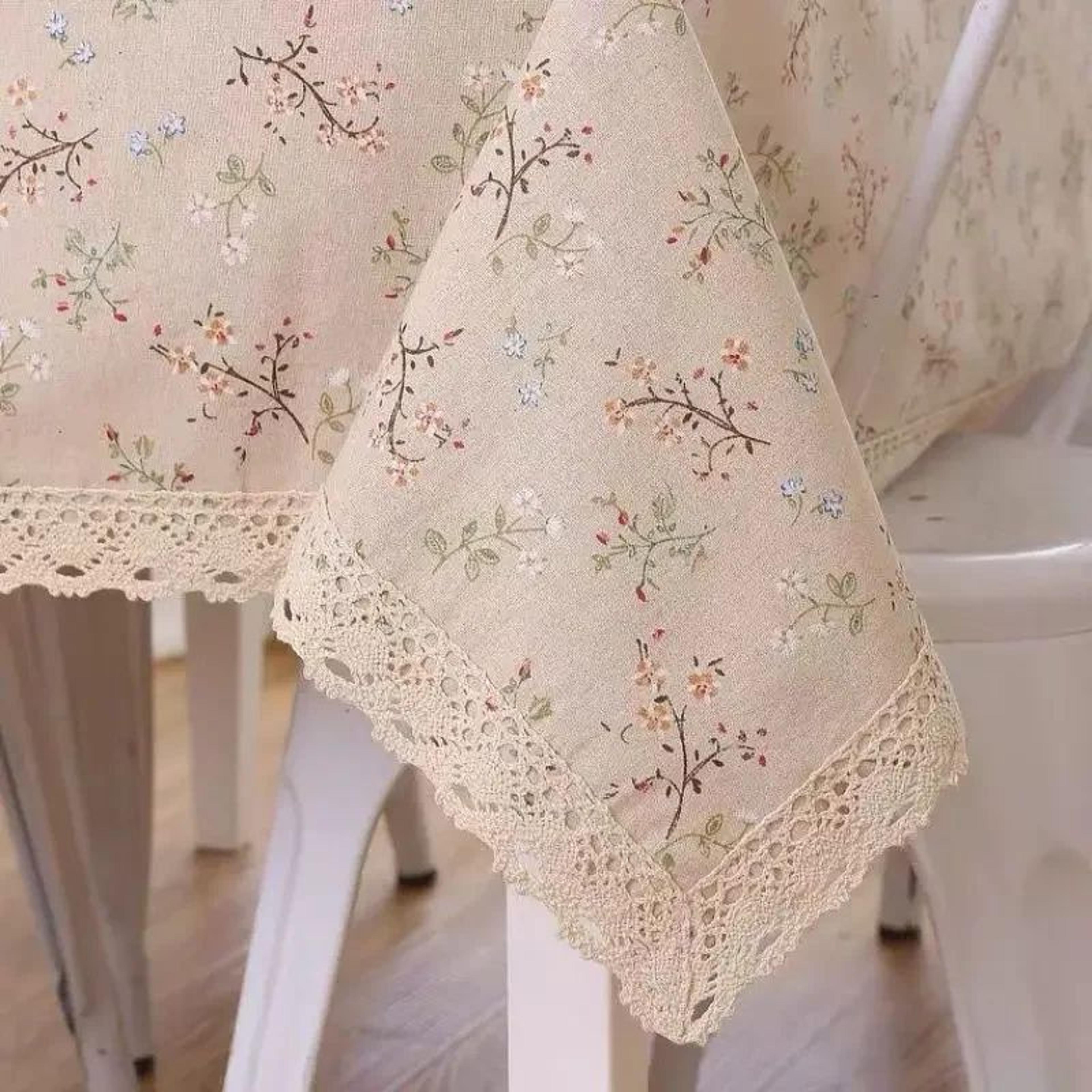 Vintage Blue Pattern Cotton Linen Rectangle Tablecloth Washable Dining Table Cover 8