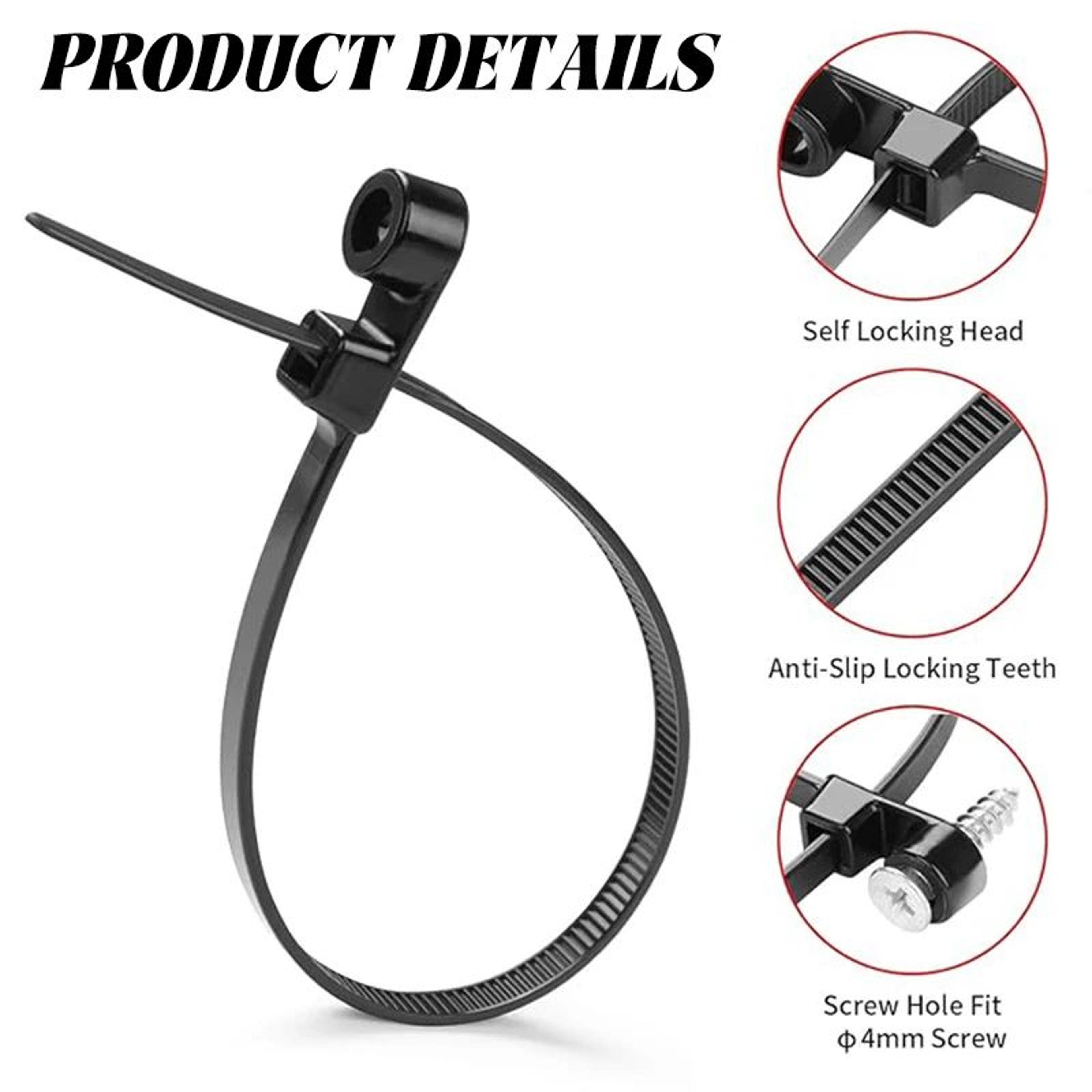 100500PCS Screw Mount Nylon Cable Ties SelfLocking Wire Organizer 2