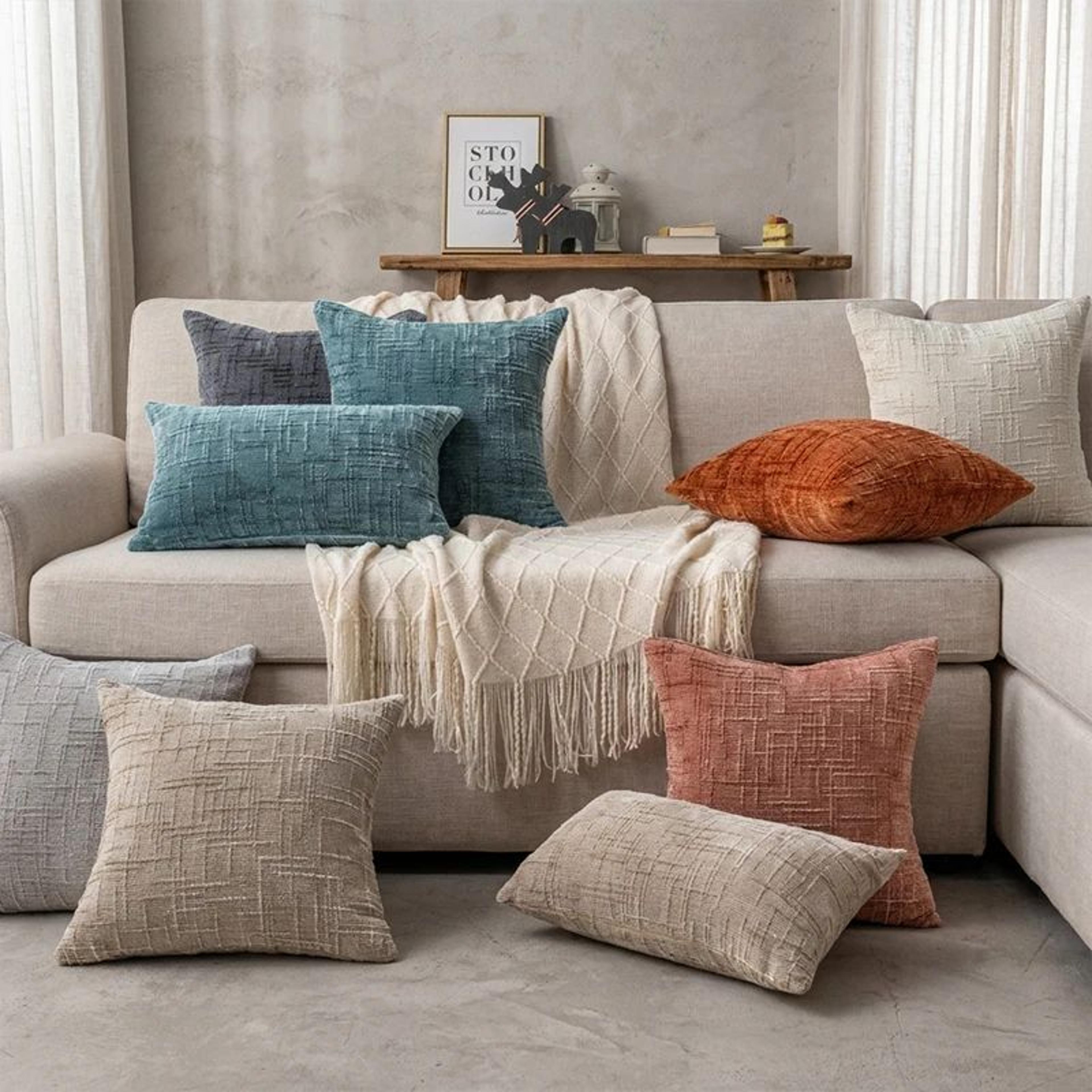 Textured Chenille Plaid Throw Pillow Cover For Sofa Bed And Living Room Decor 5