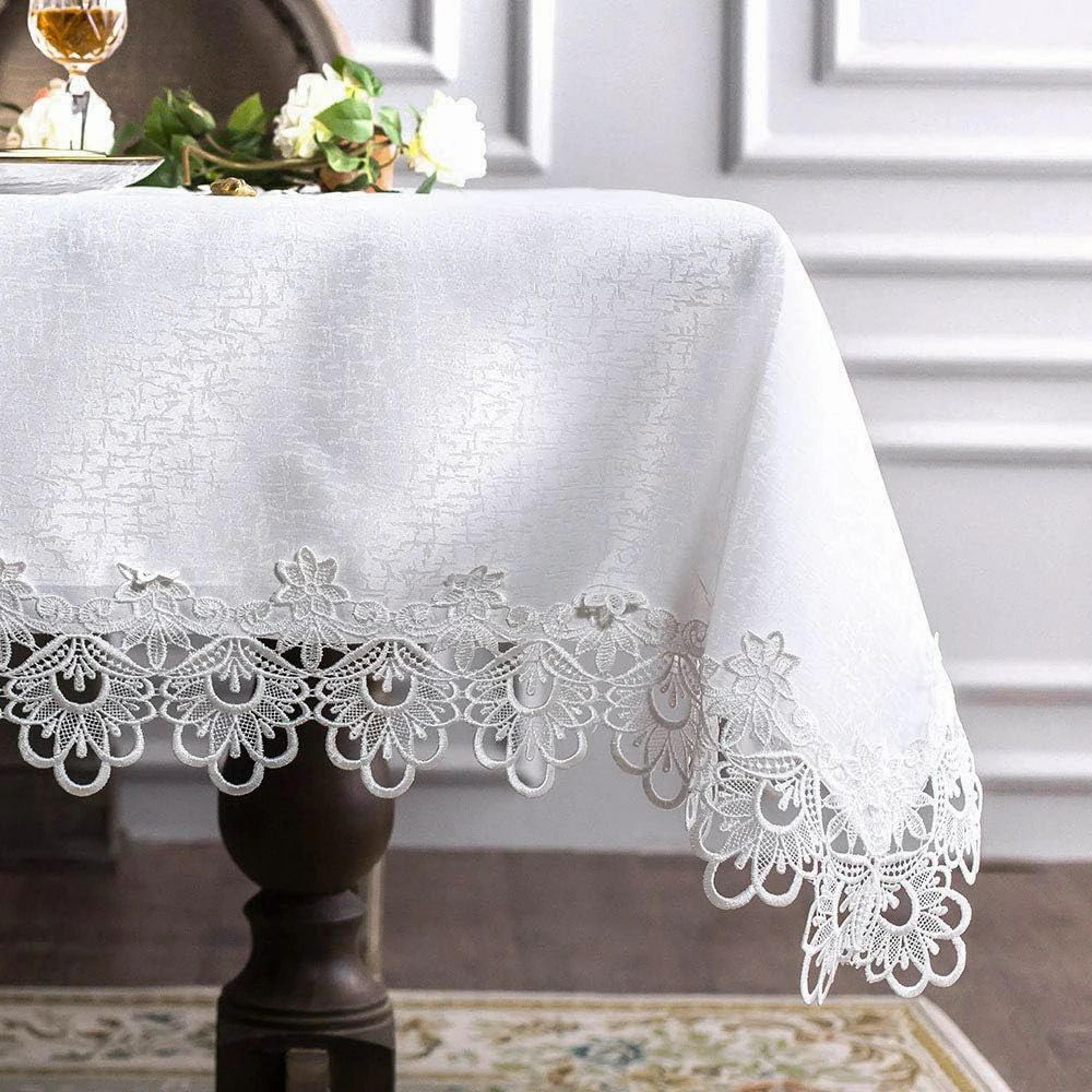 Elegant Floral Lace Embroidery Waterproof Rectangle Tablecloth 1