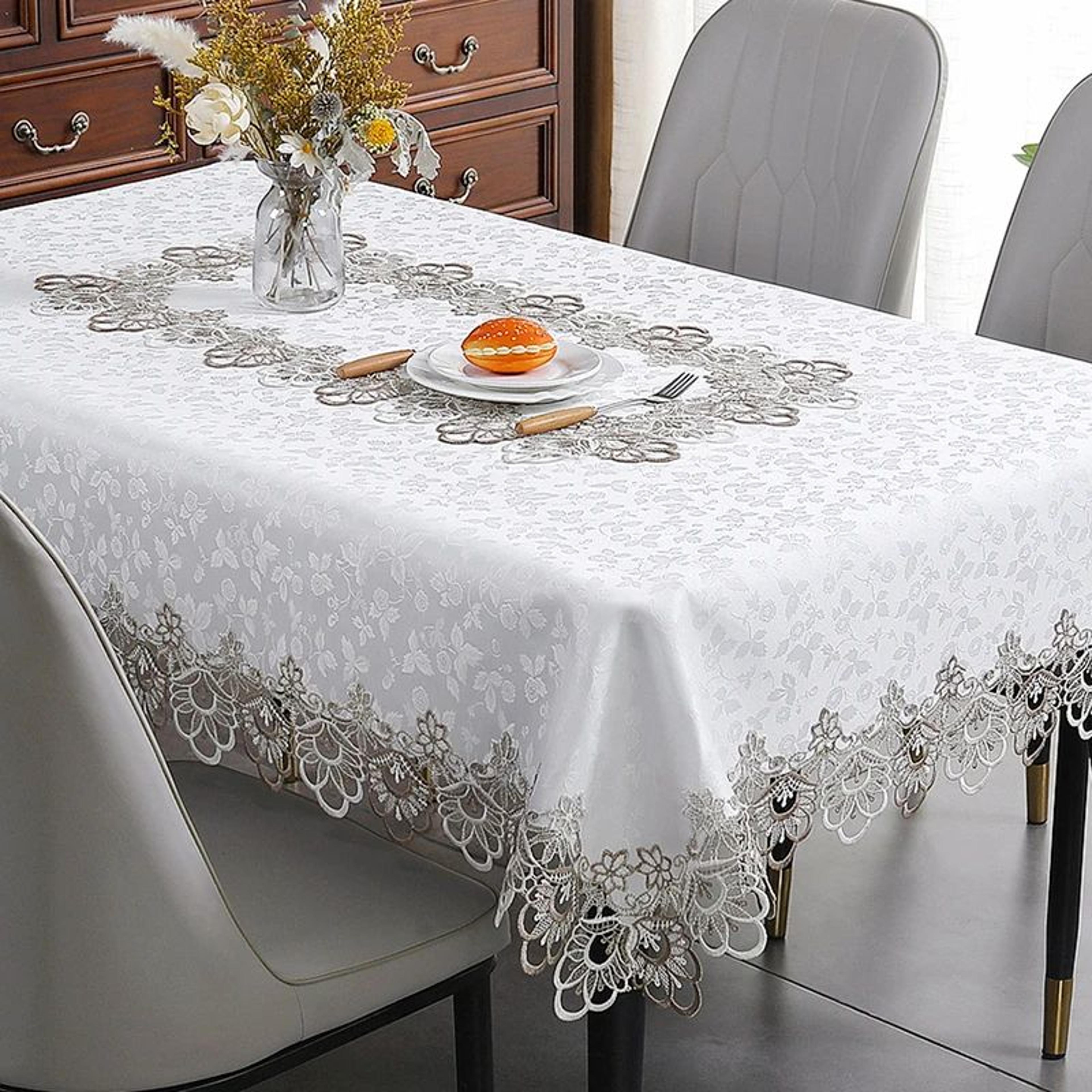 Elegant Floral Lace Embroidery Waterproof Rectangle Tablecloth 9