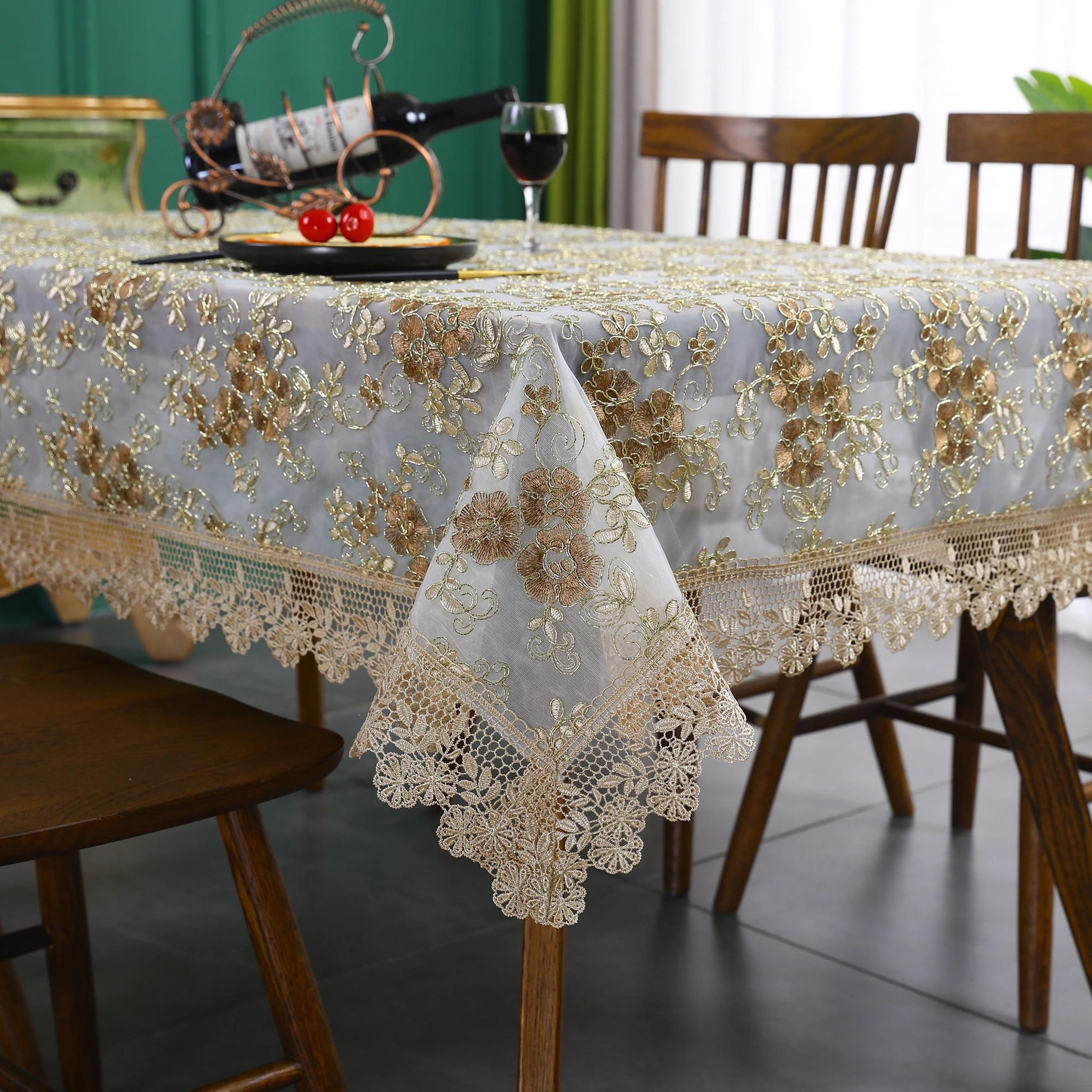 Battilo Embroidered Lace Rectangular Tablecloth For Dining And Wedding Decor 2