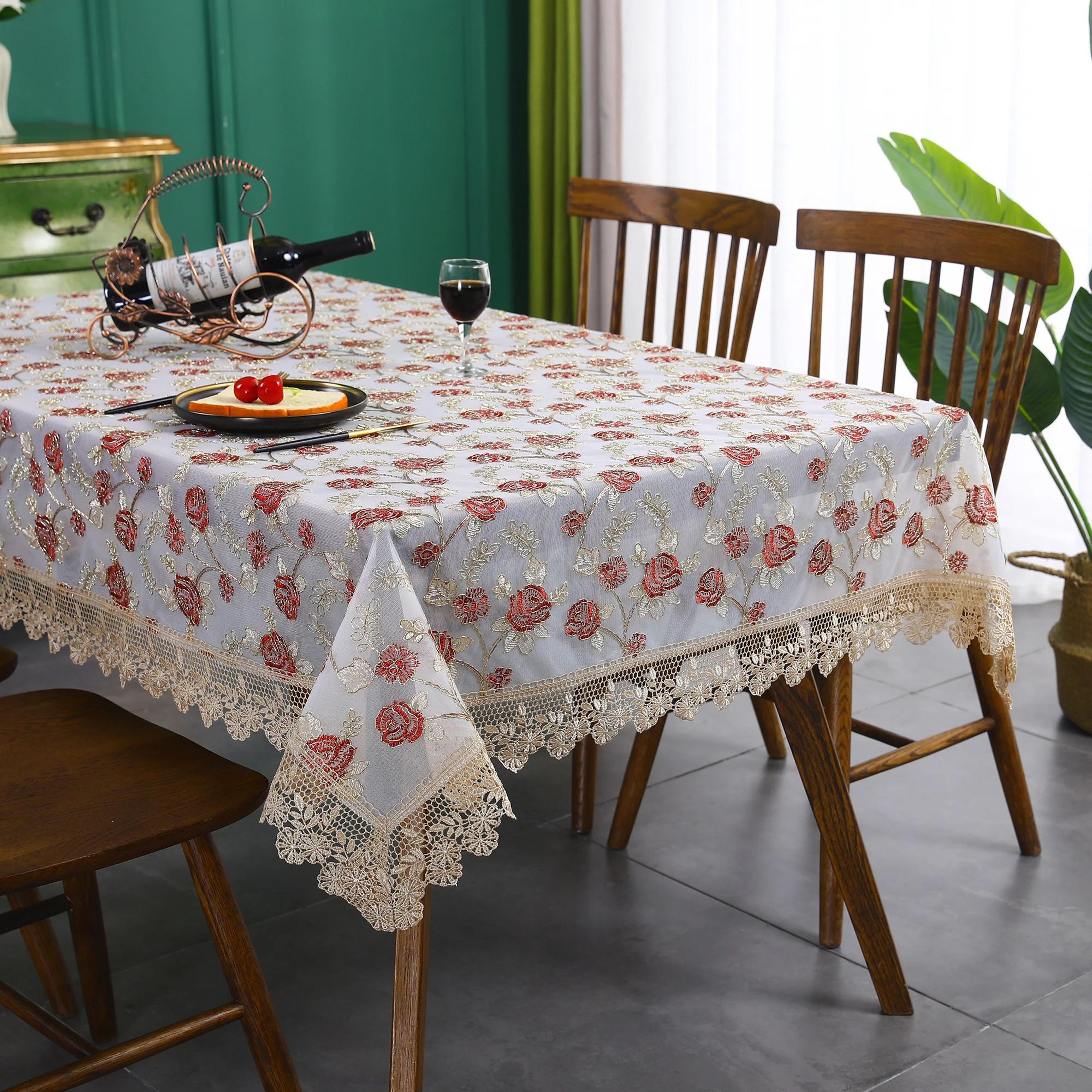 Battilo Embroidered Lace Rectangular Tablecloth For Dining And Wedding Decor 5